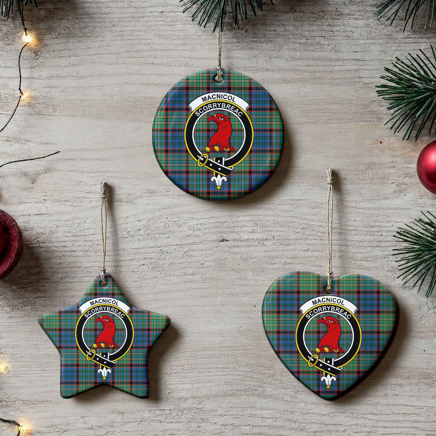 MacNicol Hunting Ancient Tartan Crest Christmas Ceramic Ornament