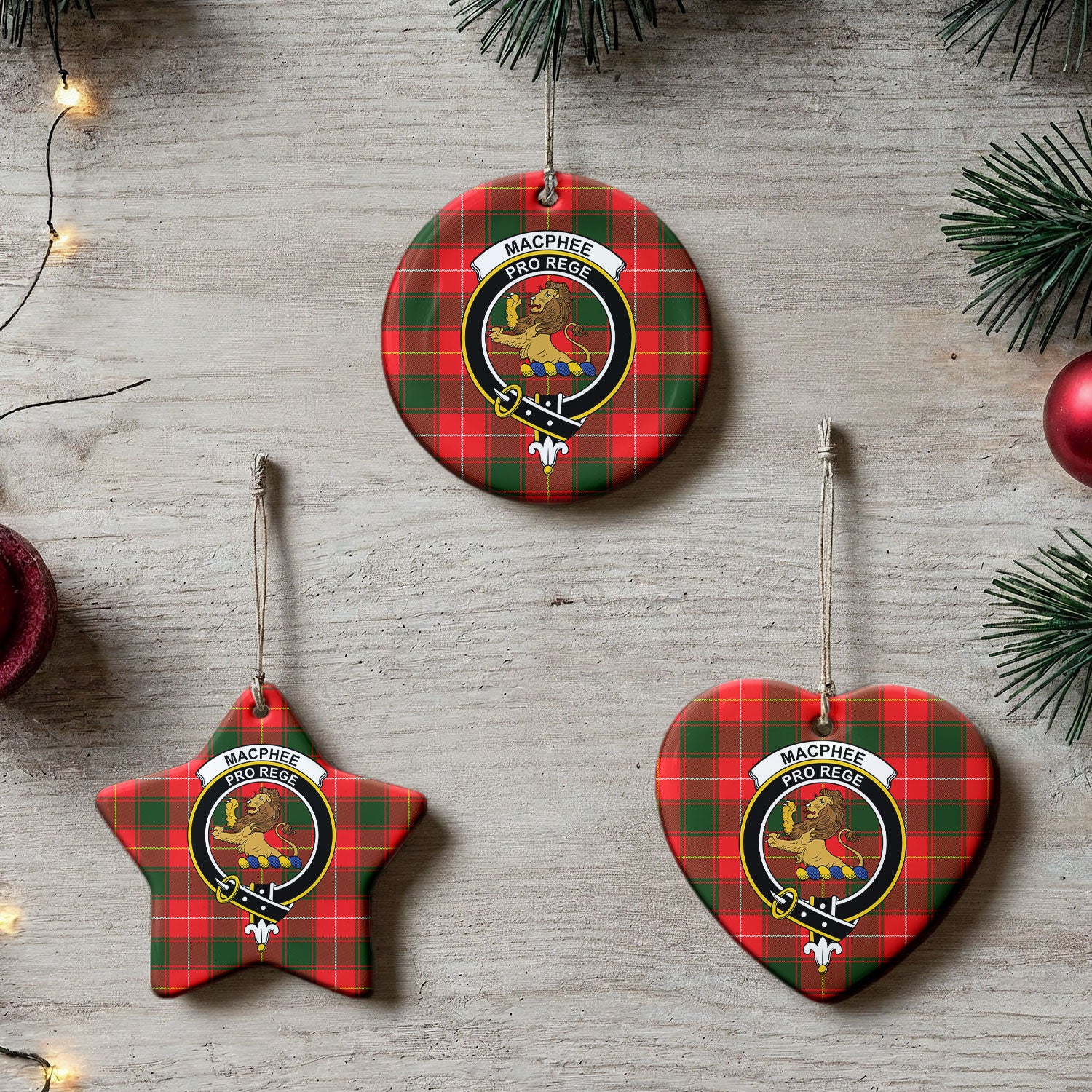MacPhee Modern Tartan Crest Christmas Ceramic Ornament