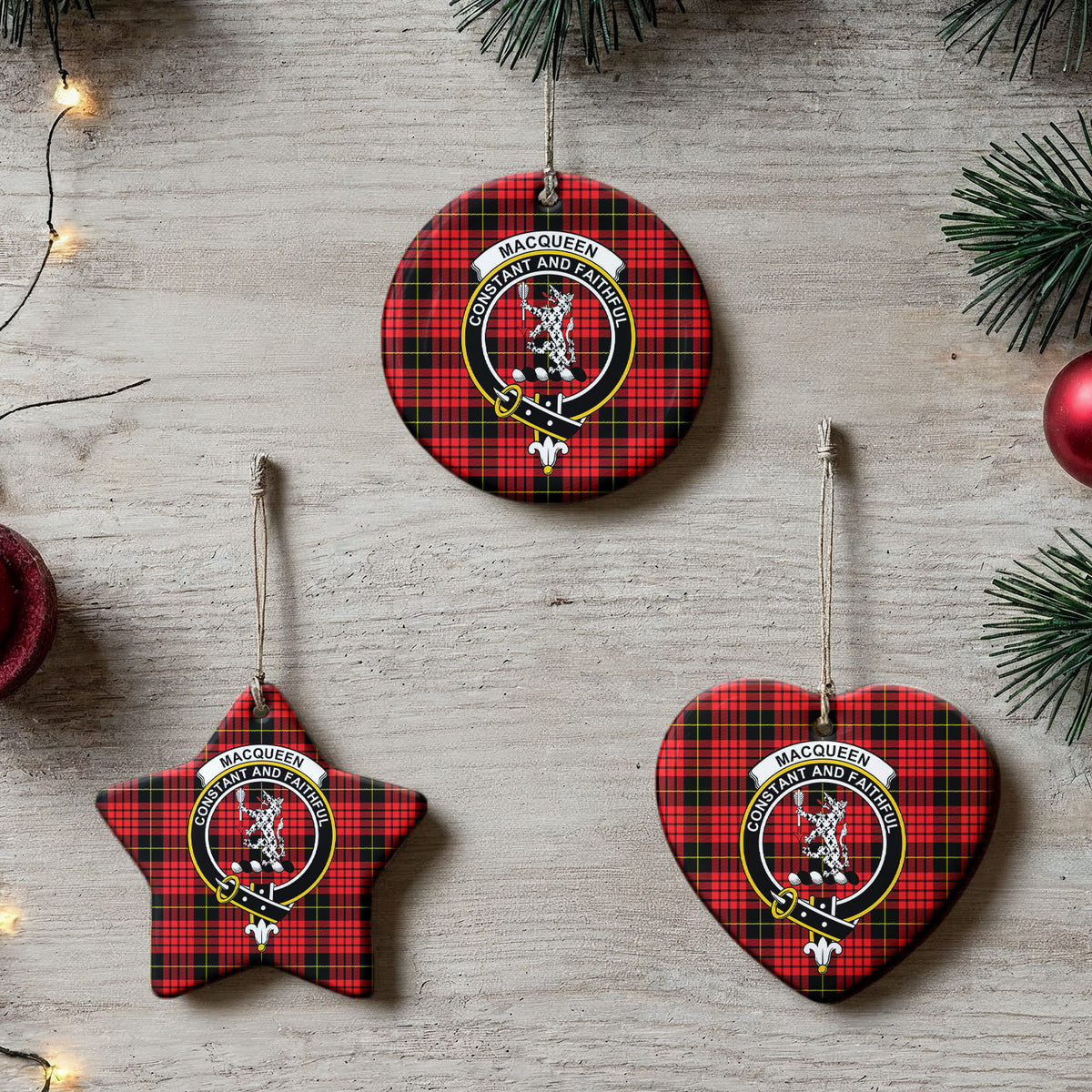 MacQueen Modern Tartan Crest Christmas Ceramic Ornament