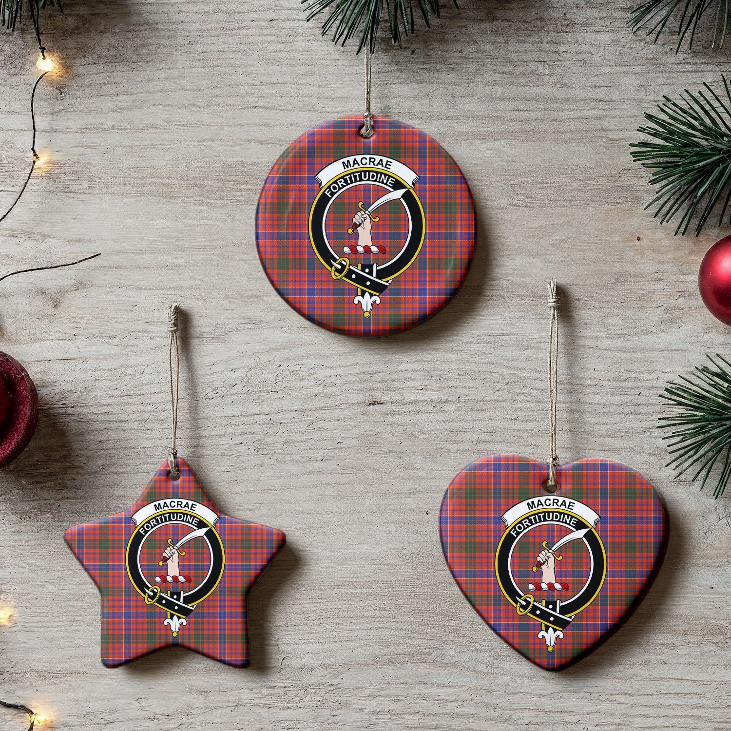 MacRae Ancient Tartan Crest Christmas Ceramic Ornament