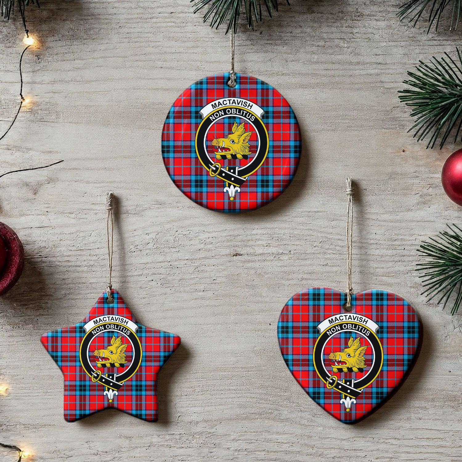 MacTavish Modern Tartan Crest Christmas Ceramic Ornament