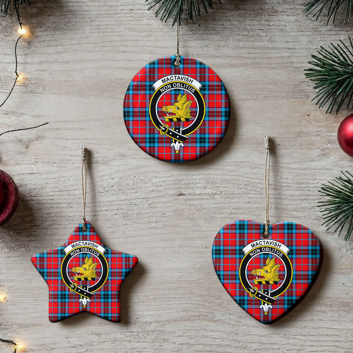 MacTavish Modern Tartan Crest Christmas Ceramic Ornament