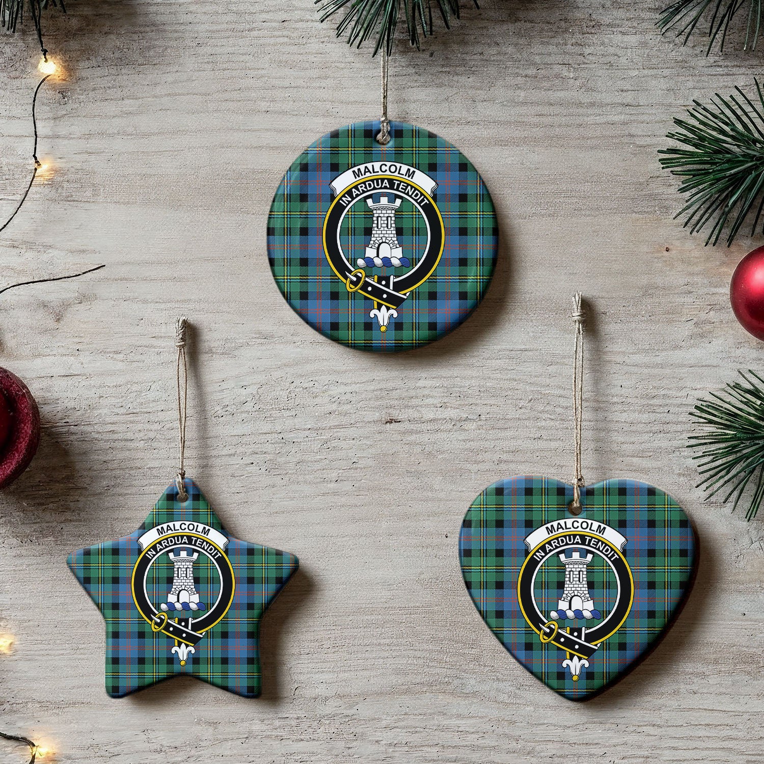Malcolm Ancient Tartan Crest Christmas Ceramic Ornament