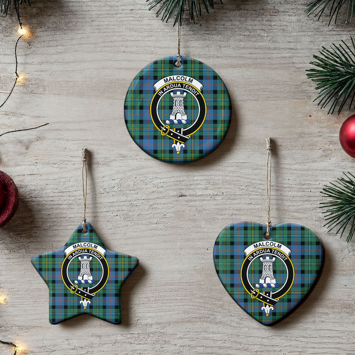 Malcolm Ancient Tartan Crest Christmas Ceramic Ornament