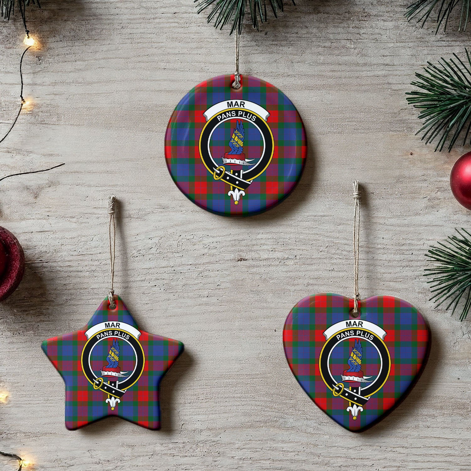 Mar Tartan Crest Christmas Ceramic Ornament