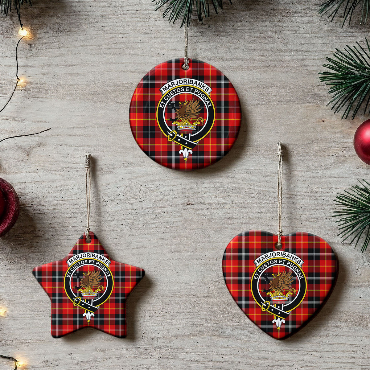 Marjoribanks Tartan Crest Christmas Ceramic Ornament