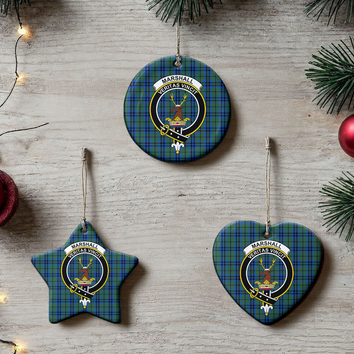 Marshall Tartan Crest Christmas Ceramic Ornament