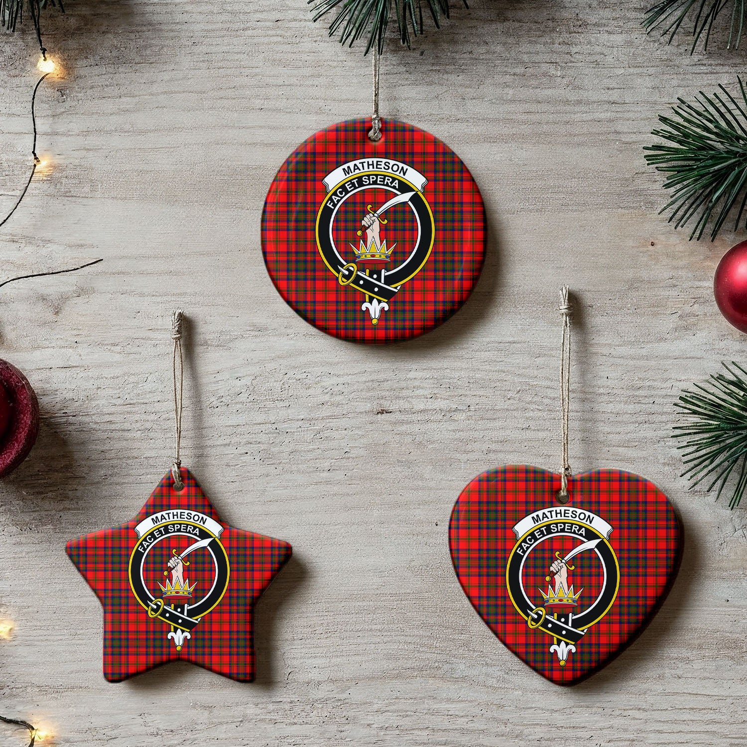 Matheson Modern Tartan Crest Christmas Ceramic Ornament