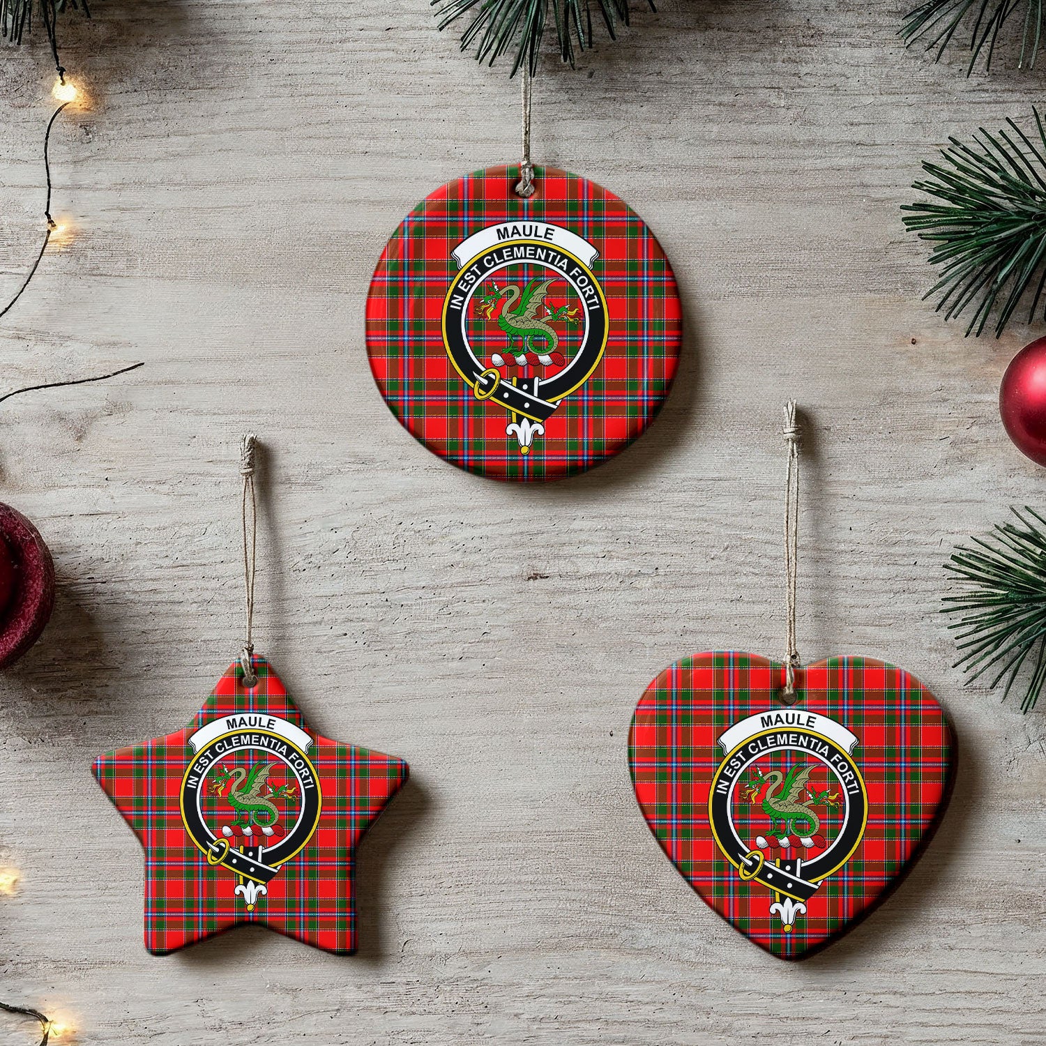 Maule Tartan Crest Christmas Ceramic Ornament