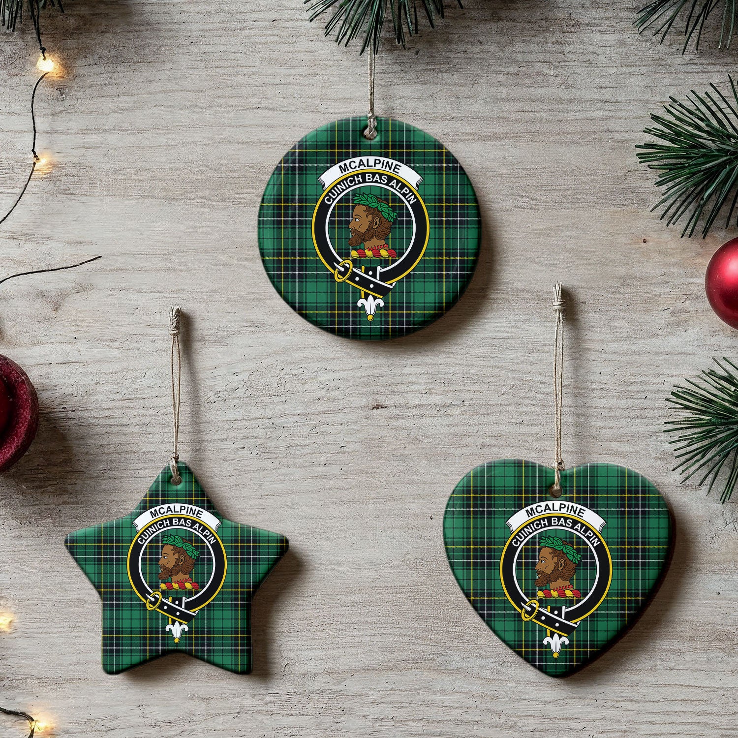 McAlpine Ancient Tartan Crest Christmas Ceramic Ornament