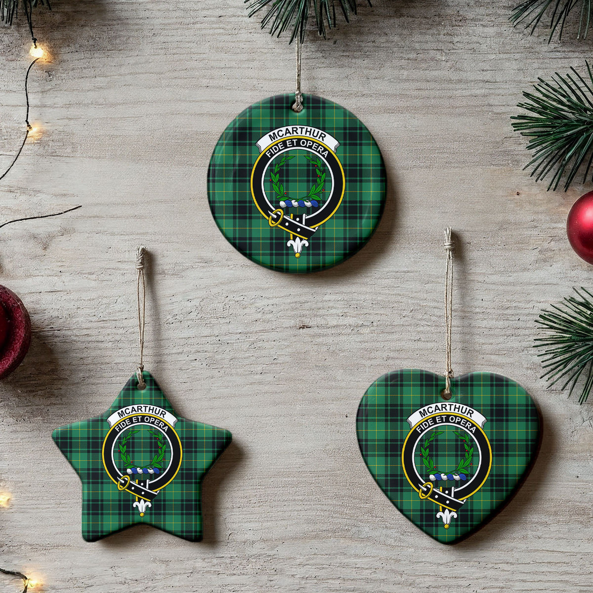 McArthur Ancient Tartan Crest Christmas Ceramic Ornament