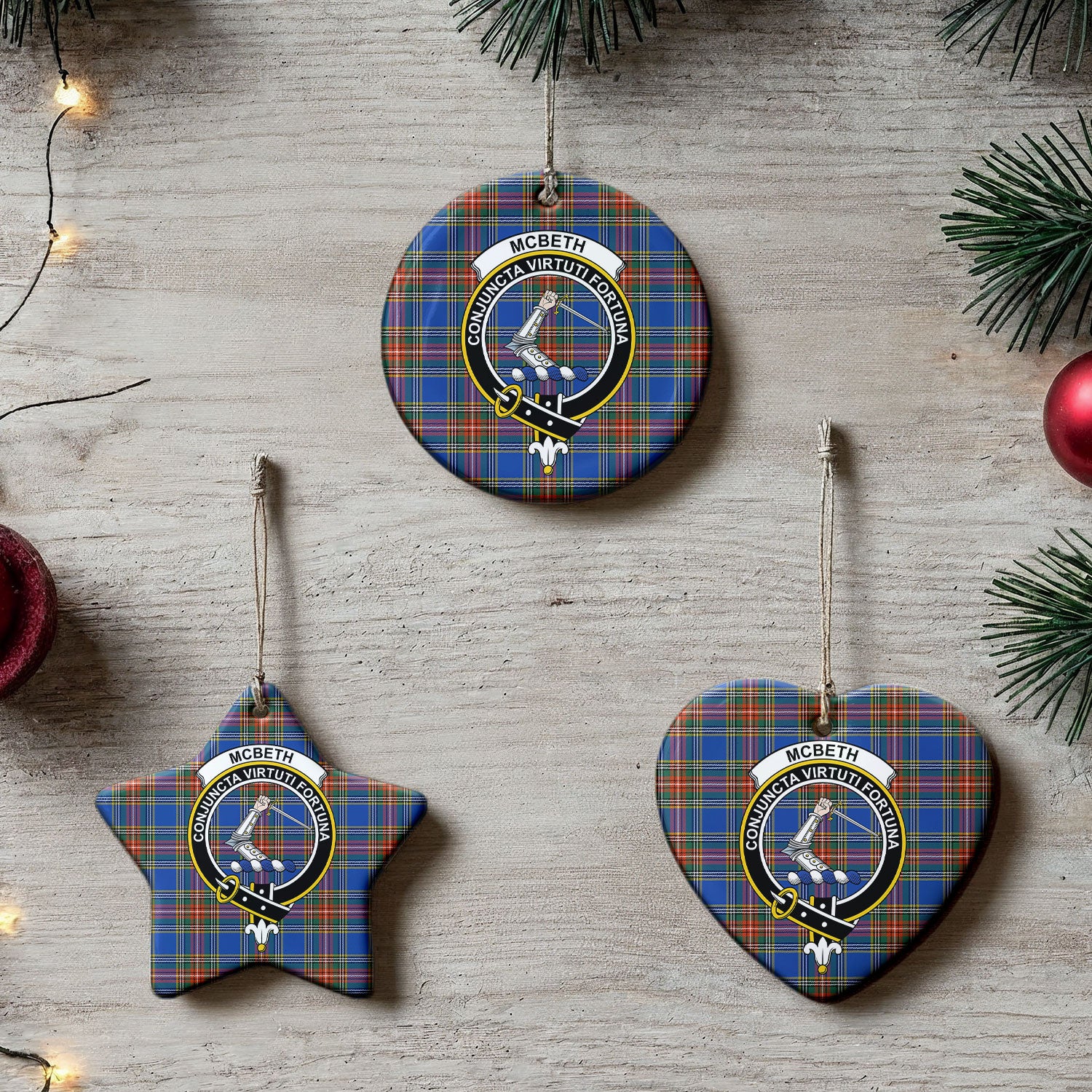 McBeth Ancient Tartan Crest Christmas Ceramic Ornament