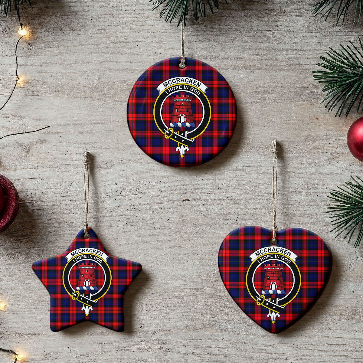 McCracken Tartan Crest Christmas Ceramic Ornament