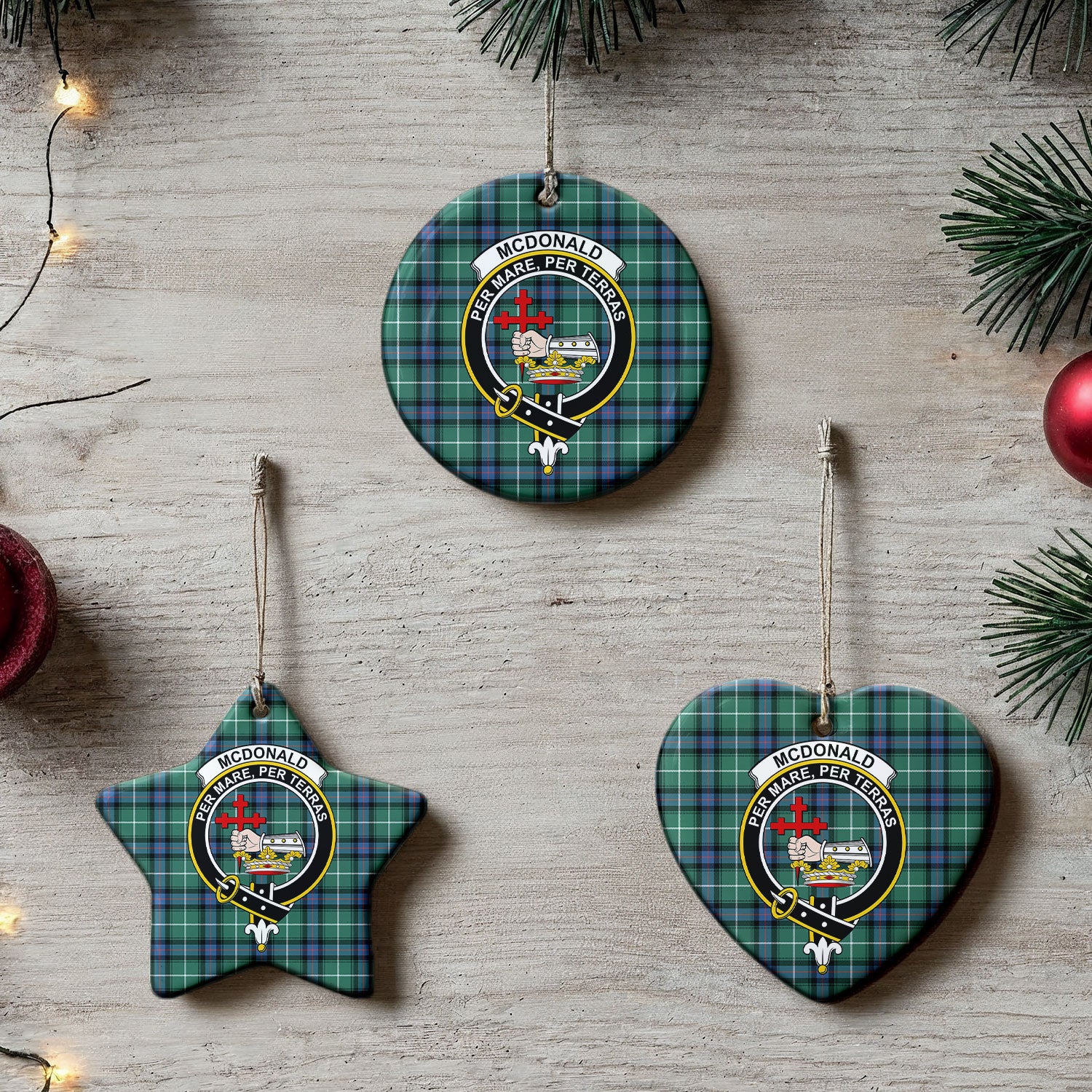 McDonald of the Isles Hunting Ancient Tartan Crest Christmas Ceramic Ornament