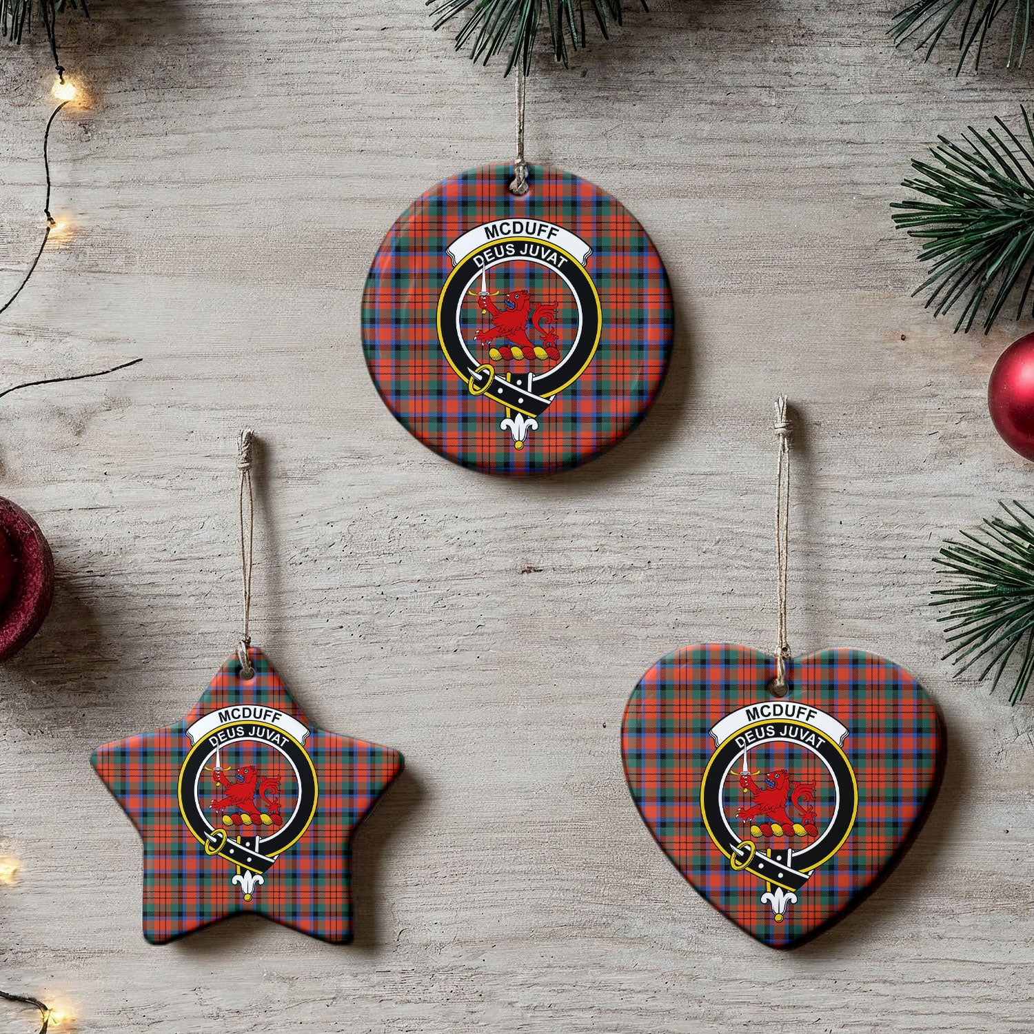 McDuff Ancient Tartan Crest Christmas Ceramic Ornament