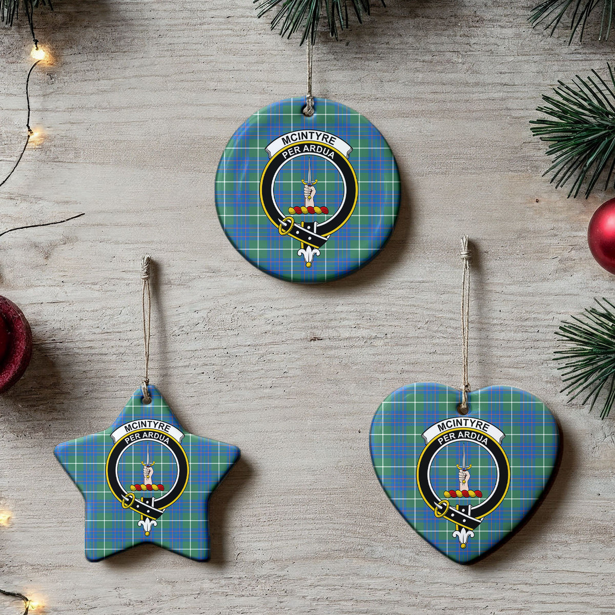 McIntyre Hunting Ancient Tartan Crest Christmas Ceramic Ornament