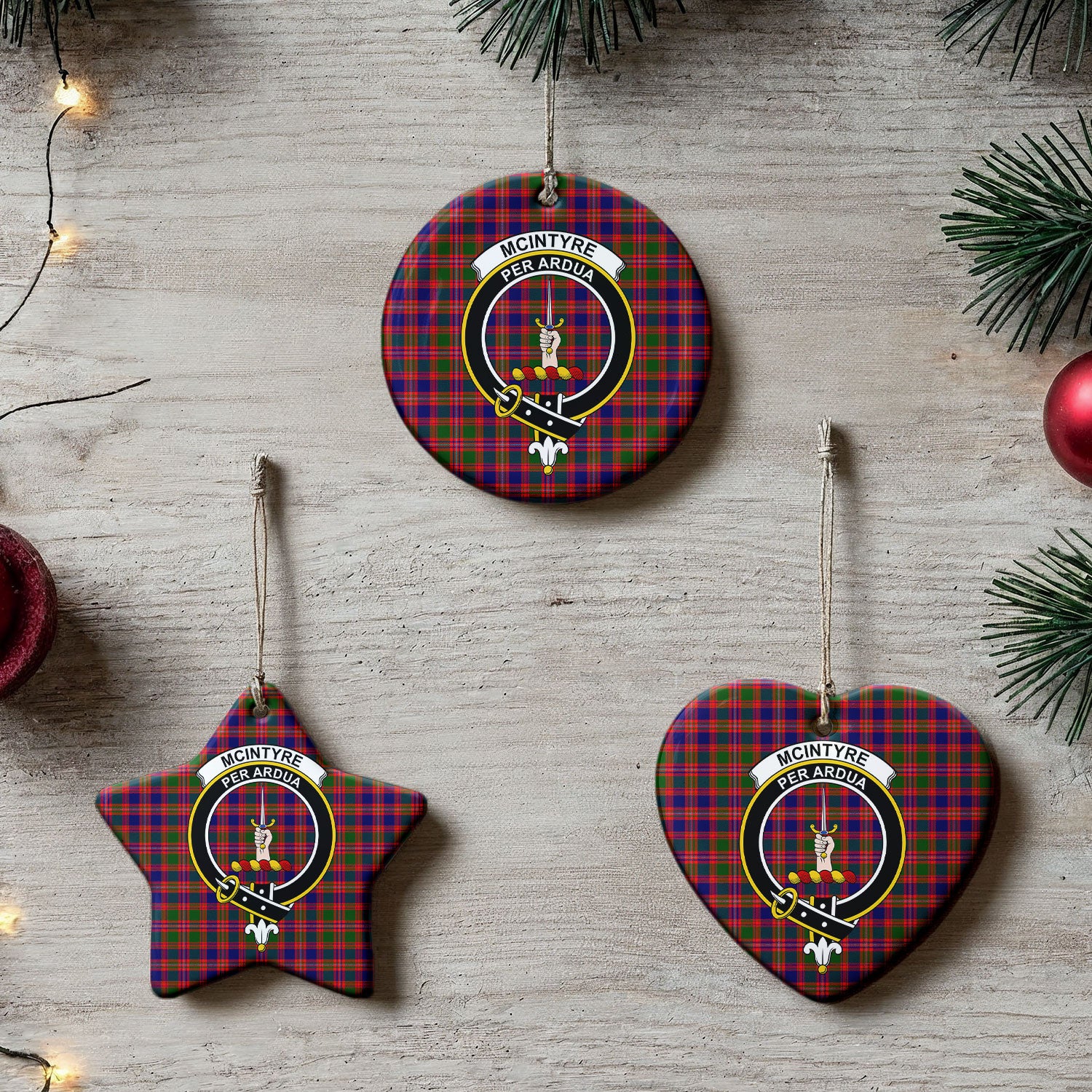 McIntyre Modern Tartan Crest Christmas Ceramic Ornament