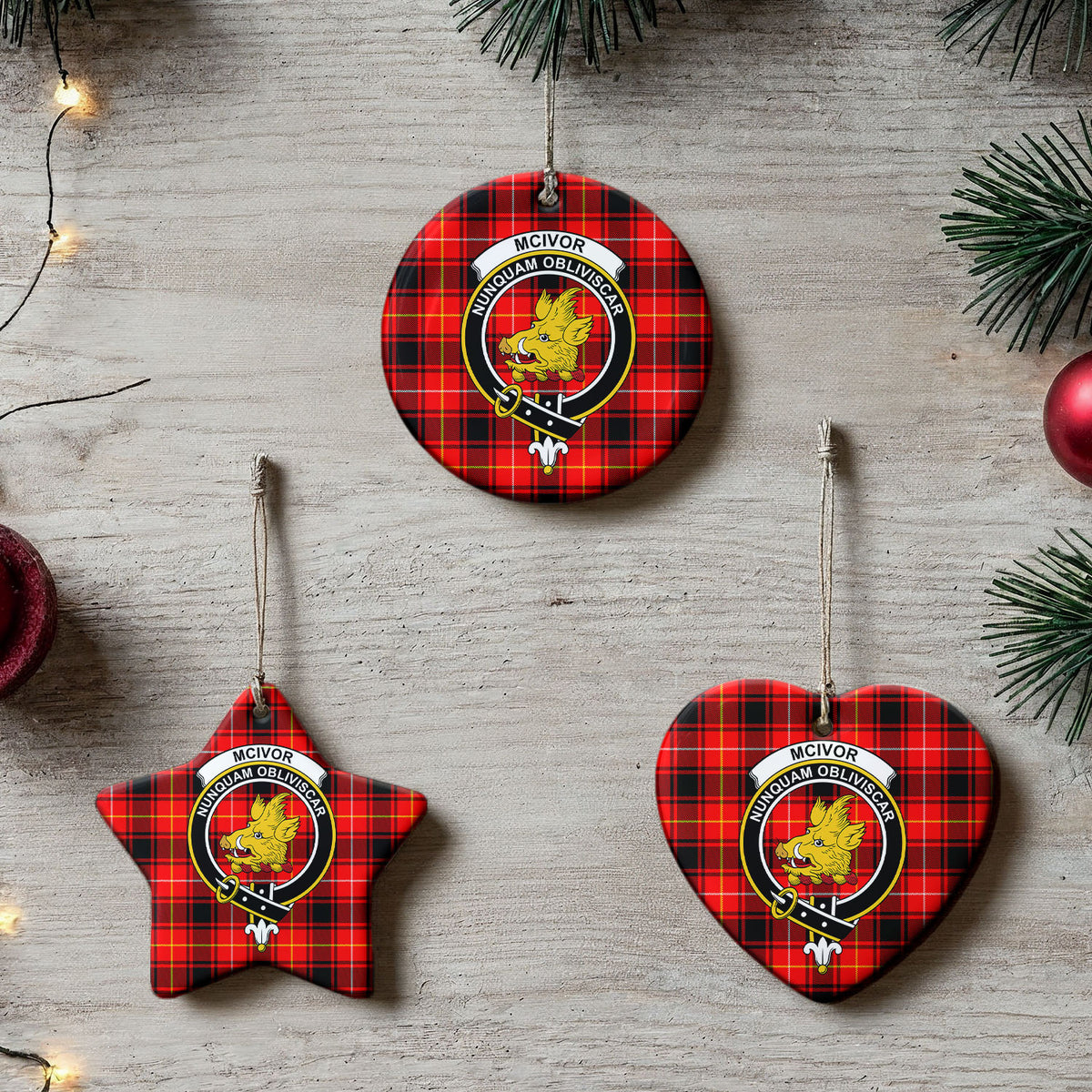 McIvor Tartan Crest Christmas Ceramic Ornament