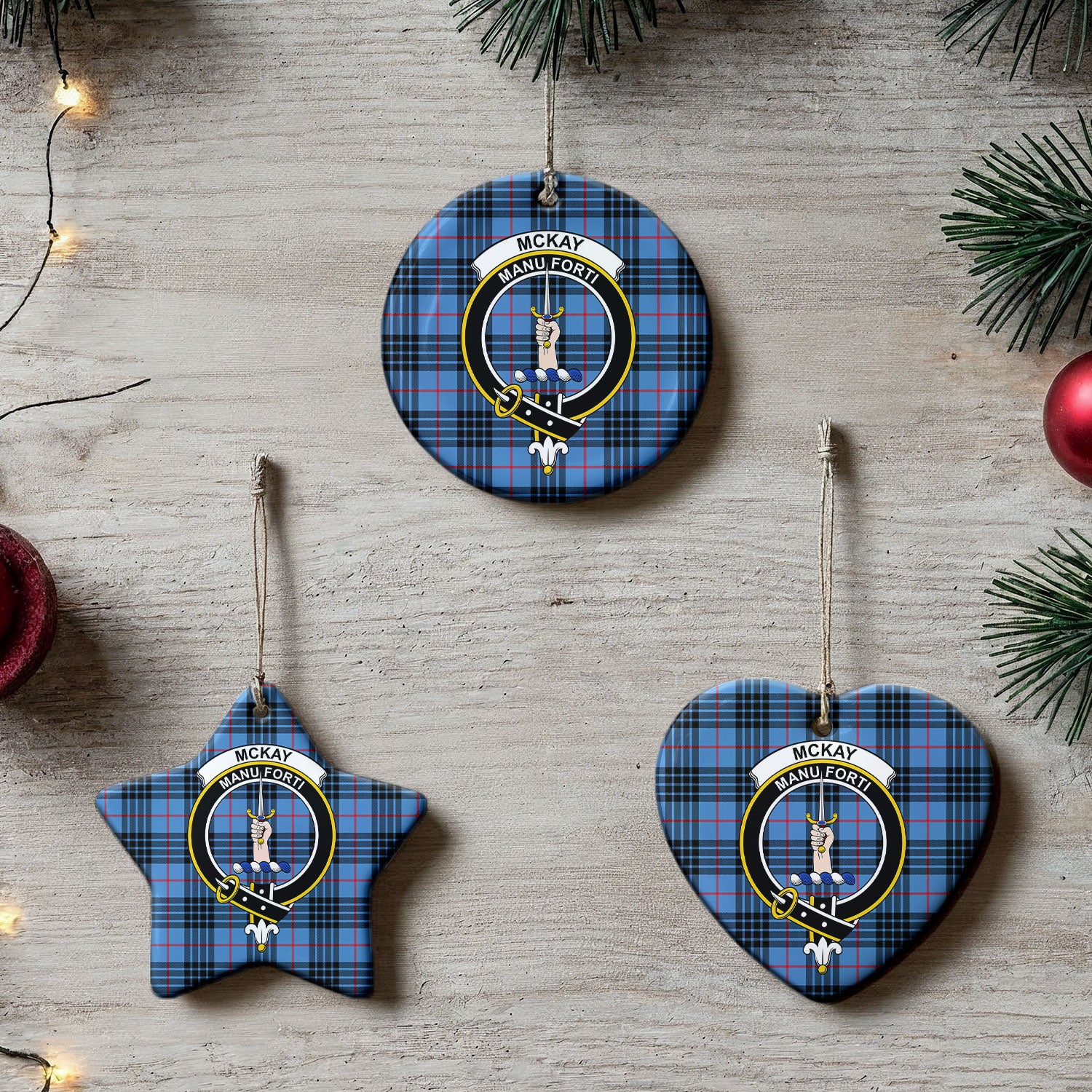 McKay Blue Tartan Crest Christmas Ceramic Ornament