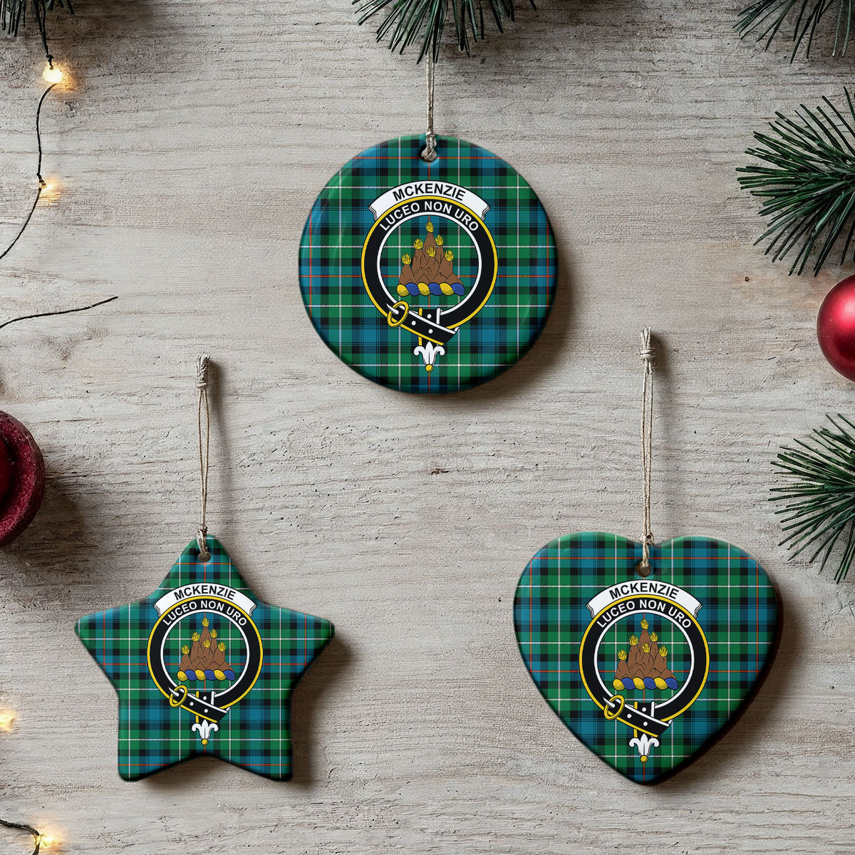 McKenzie Ancient Tartan Crest Christmas Ceramic Ornament