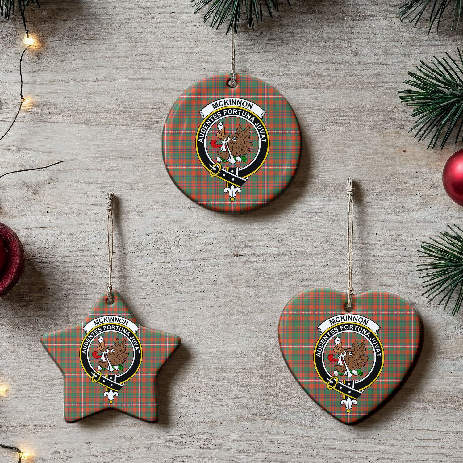 McKinnon Ancient Tartan Crest Christmas Ceramic Ornament