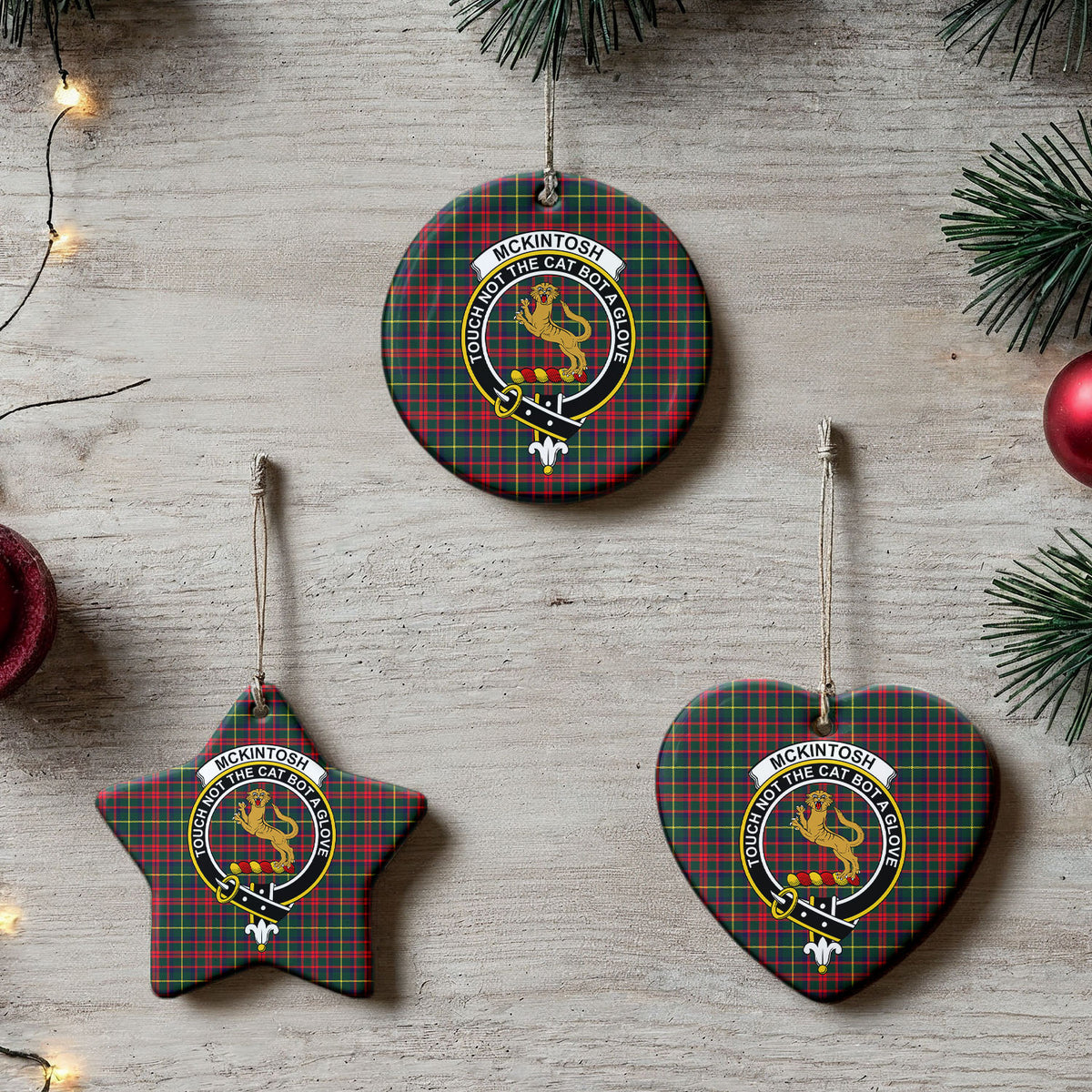 McKintosh Hunting Modern Tartan Crest Christmas Ceramic Ornament