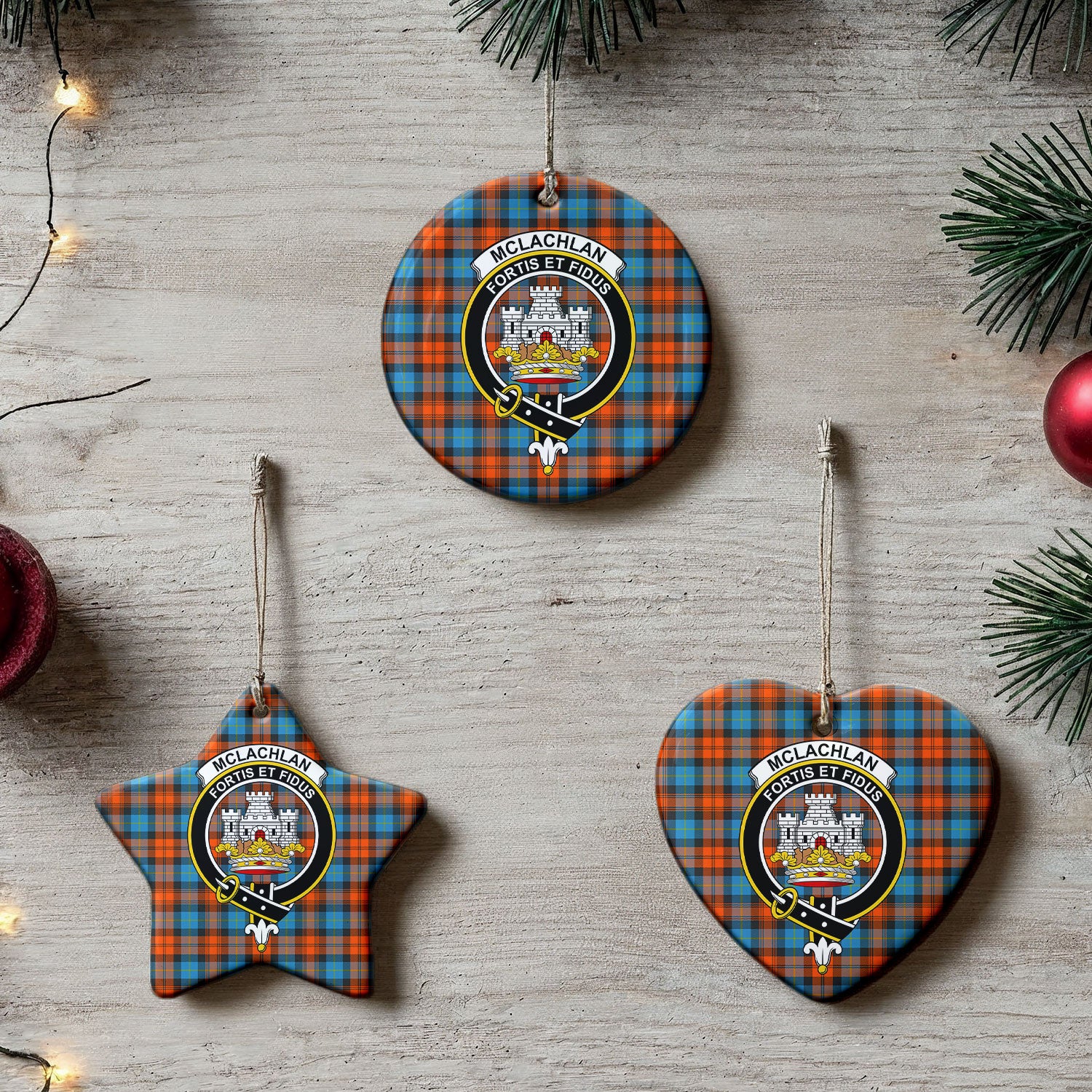 McLachlan Ancient Tartan Crest Christmas Ceramic Ornament