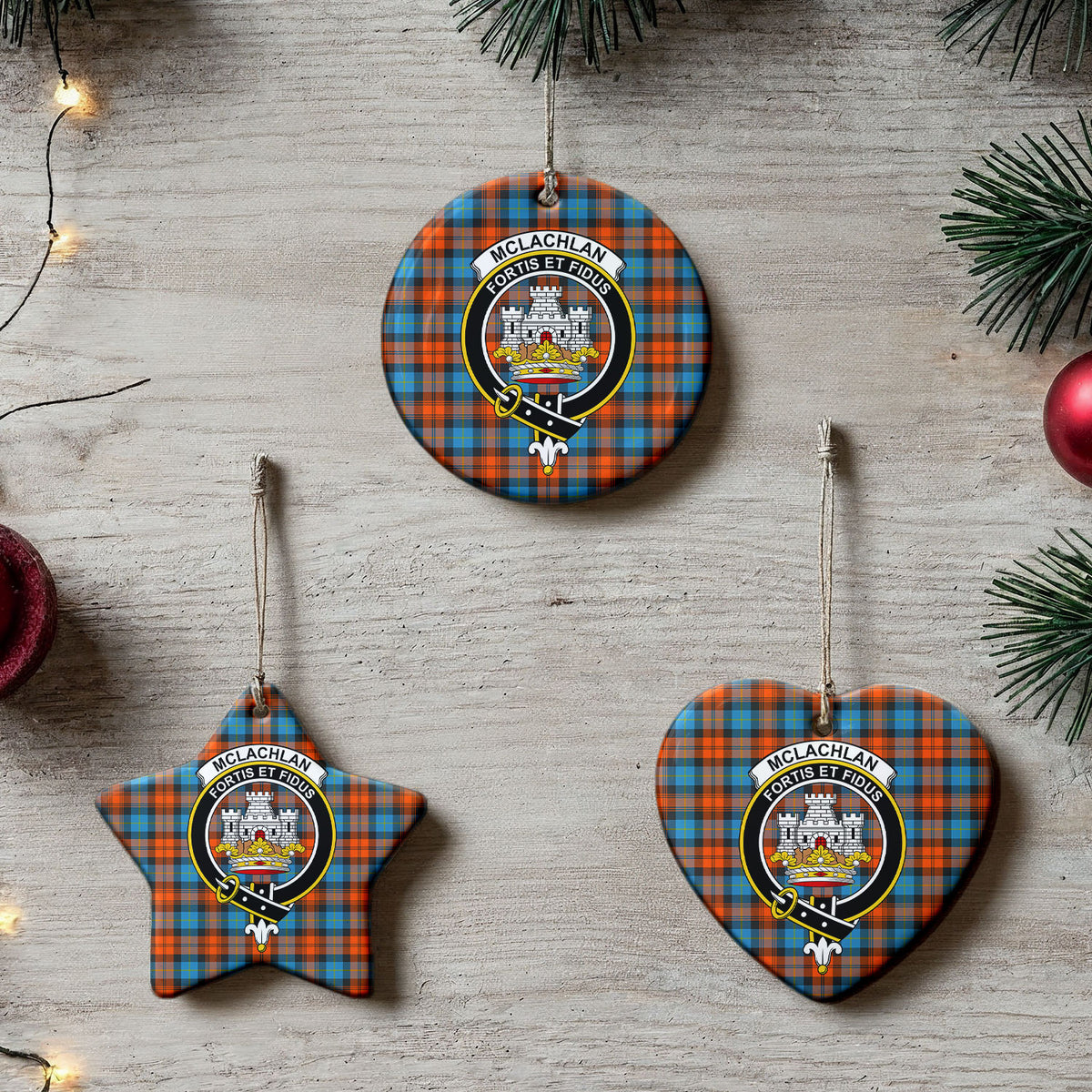 McLachlan Ancient Tartan Crest Christmas Ceramic Ornament