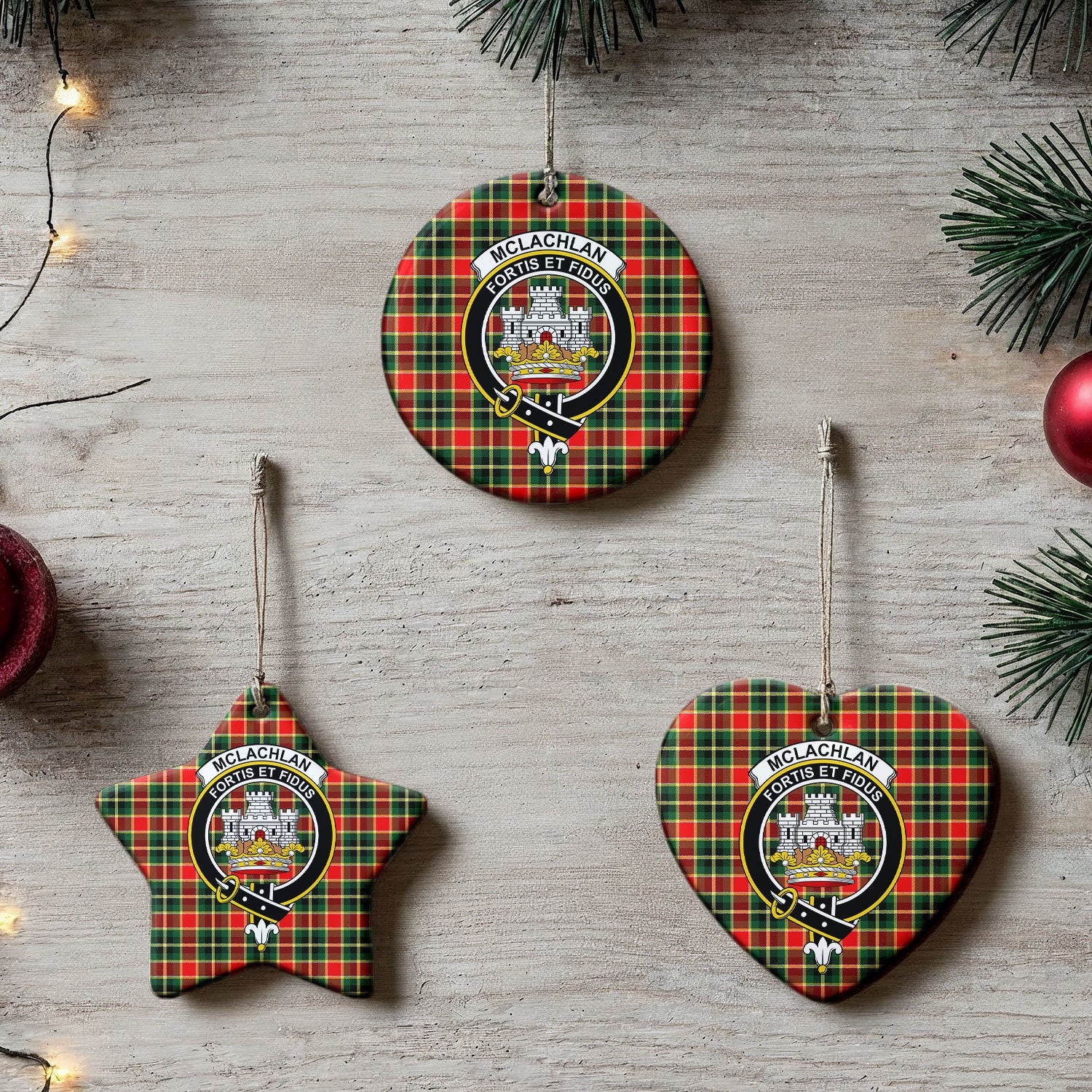 McLachlan Hunting Modern Tartan Crest Christmas Ceramic Ornament