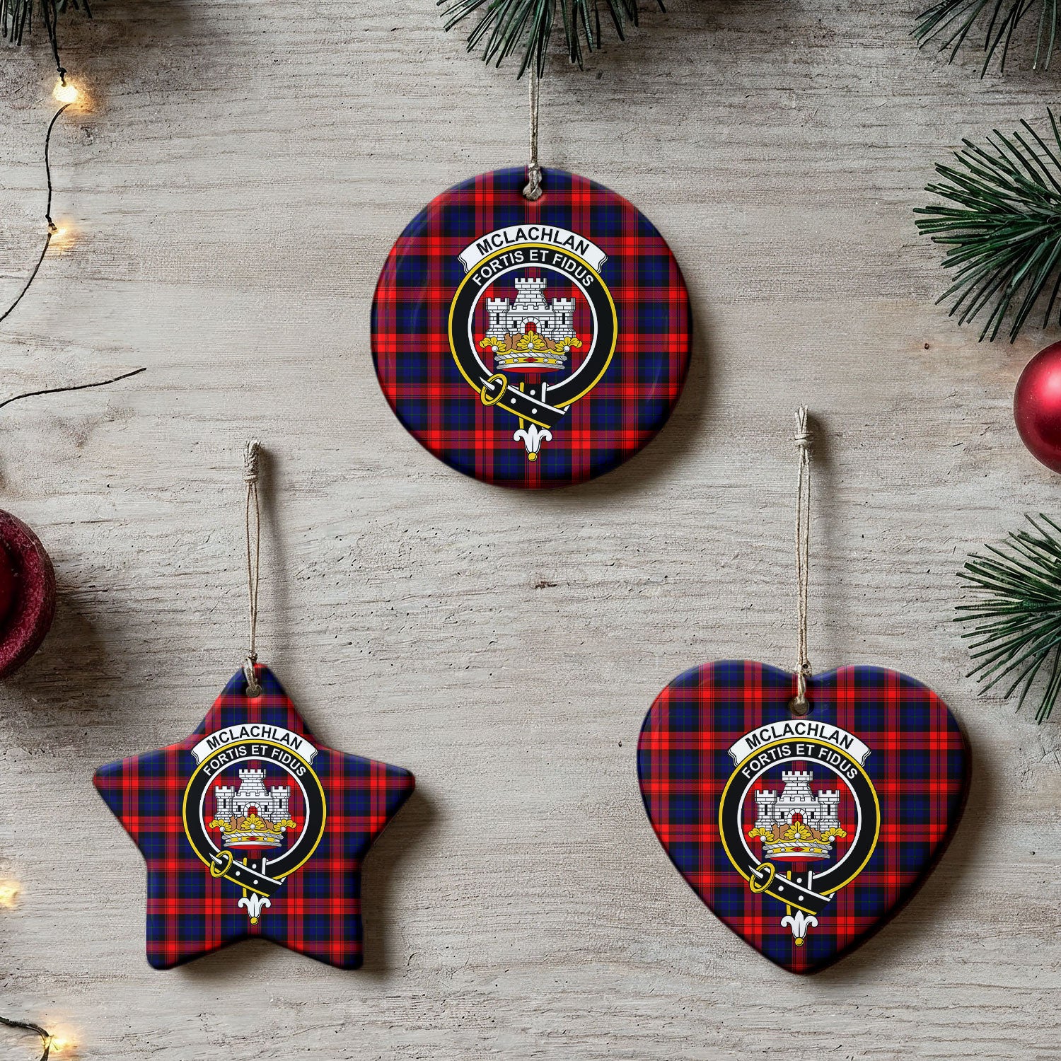 McLachlan Modern Tartan Crest Christmas Ceramic Ornament