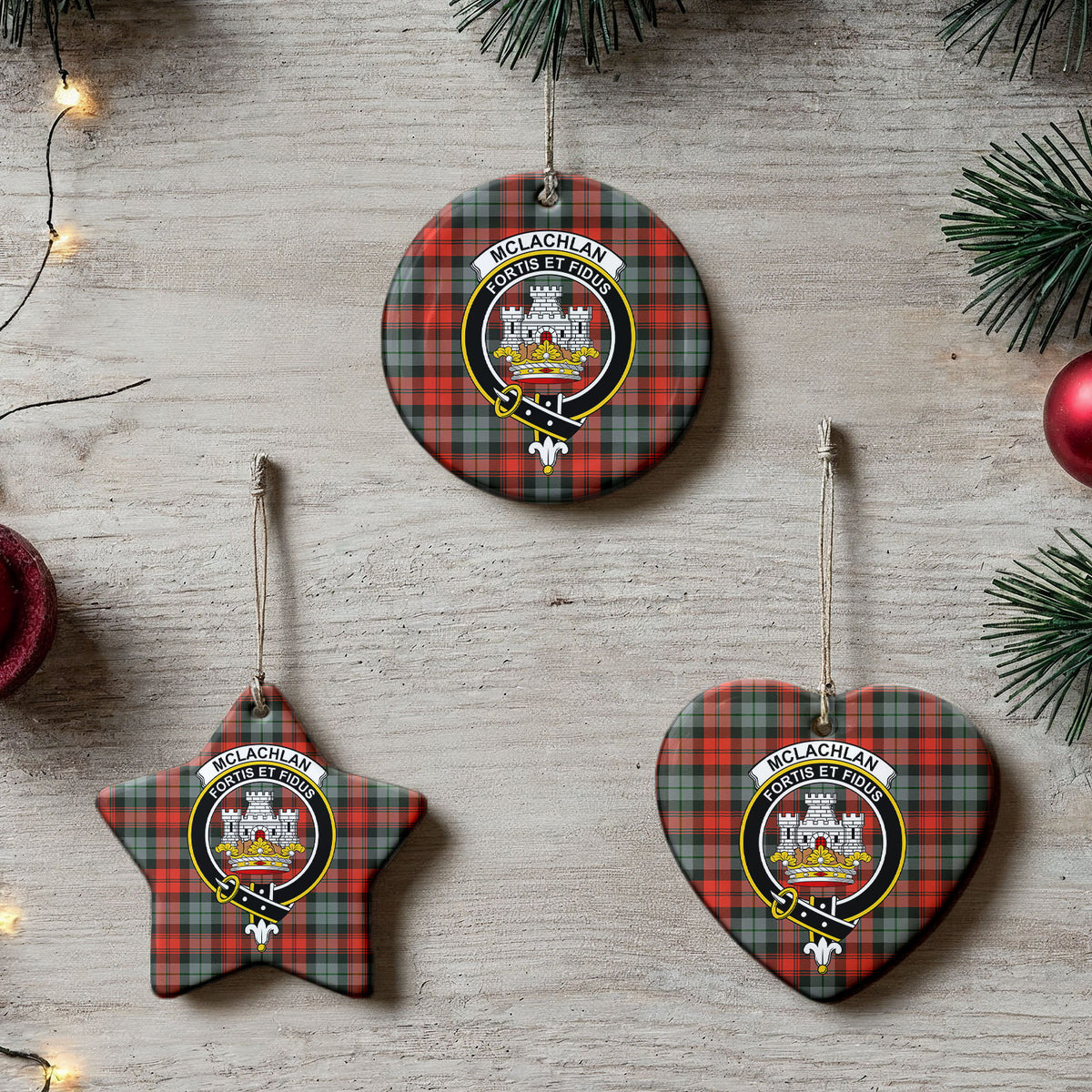 McLachlan Weathered Tartan Crest Christmas Ceramic Ornament