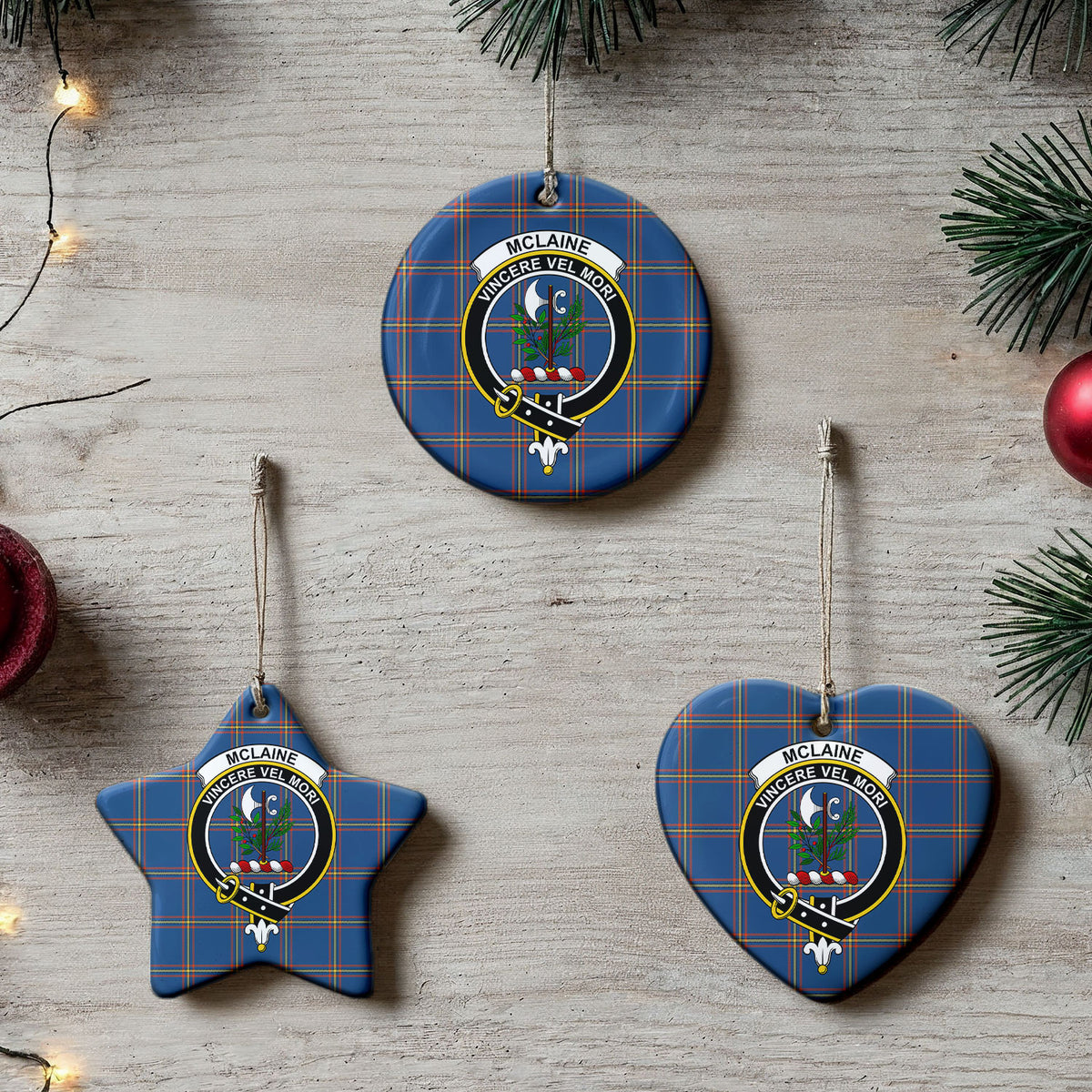 McLaine of Loch Buie Hunting Ancient Tartan Crest Christmas Ceramic Ornament