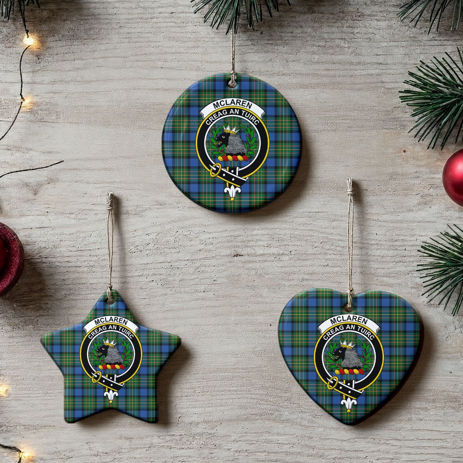 McLaren Ancient Tartan Crest Christmas Ceramic Ornament