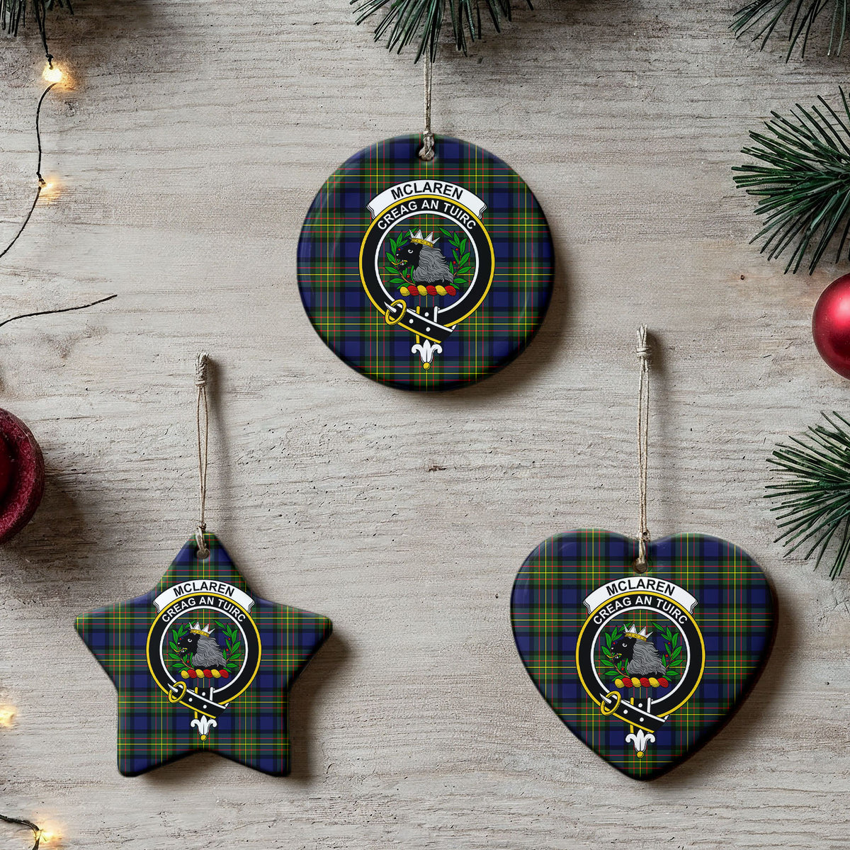 McLaren Modern Tartan Crest Christmas Ceramic Ornament