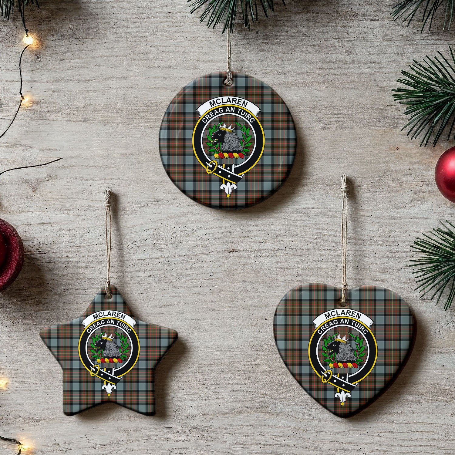 McLaren Weathered Tartan Crest Christmas Ceramic Ornament