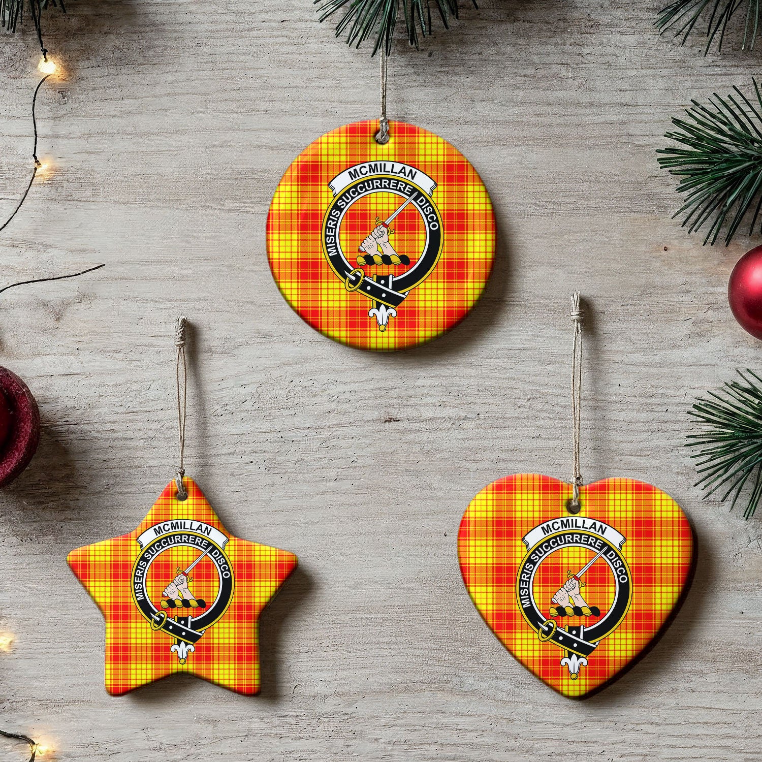 McMillan Clan Tartan Crest Christmas Ceramic Ornament