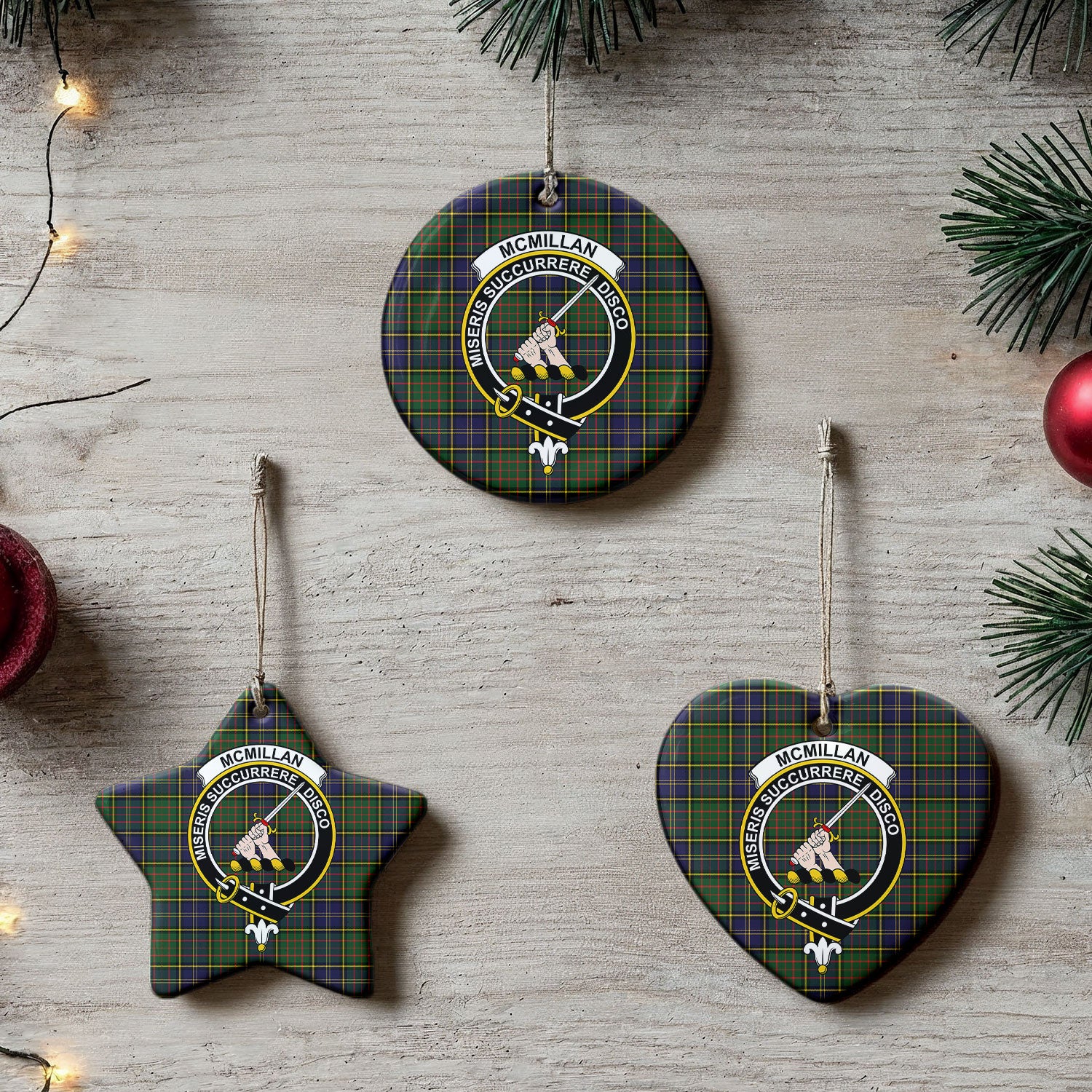 McMillan Hunting Modern Tartan Crest Christmas Ceramic Ornament