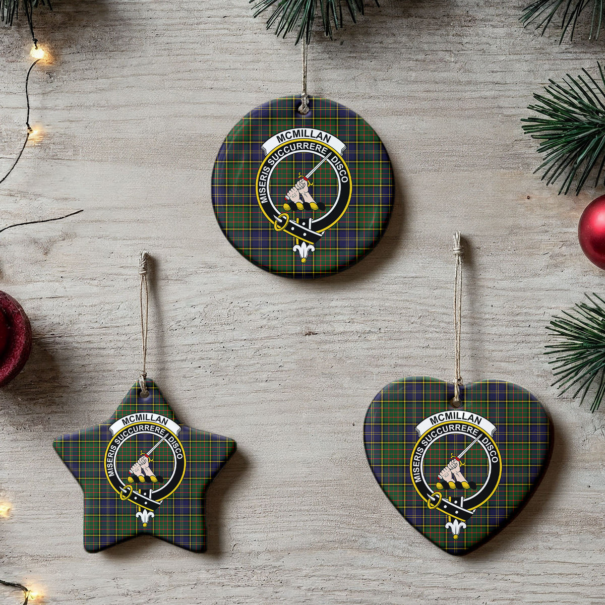 McMillan Hunting Modern Tartan Crest Christmas Ceramic Ornament