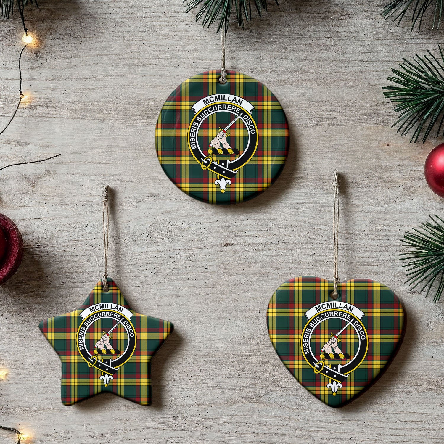 McMillan Old Modern Tartan Crest Christmas Ceramic Ornament