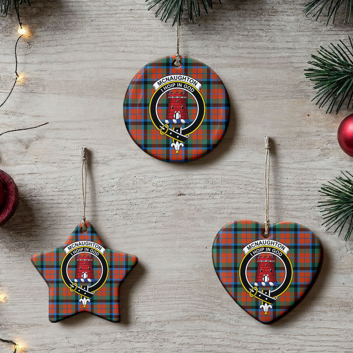 McNaughton Ancient Tartan Crest Christmas Ceramic Ornament
