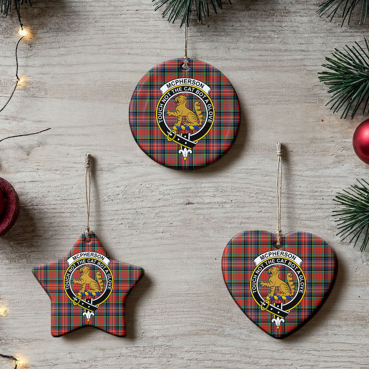 McPherson Ancient Tartan Crest Christmas Ceramic Ornament
