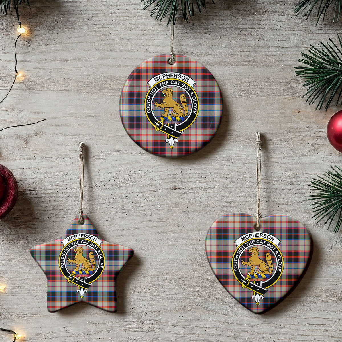 McPherson Hunting Ancient Tartan Crest Christmas Ceramic Ornament