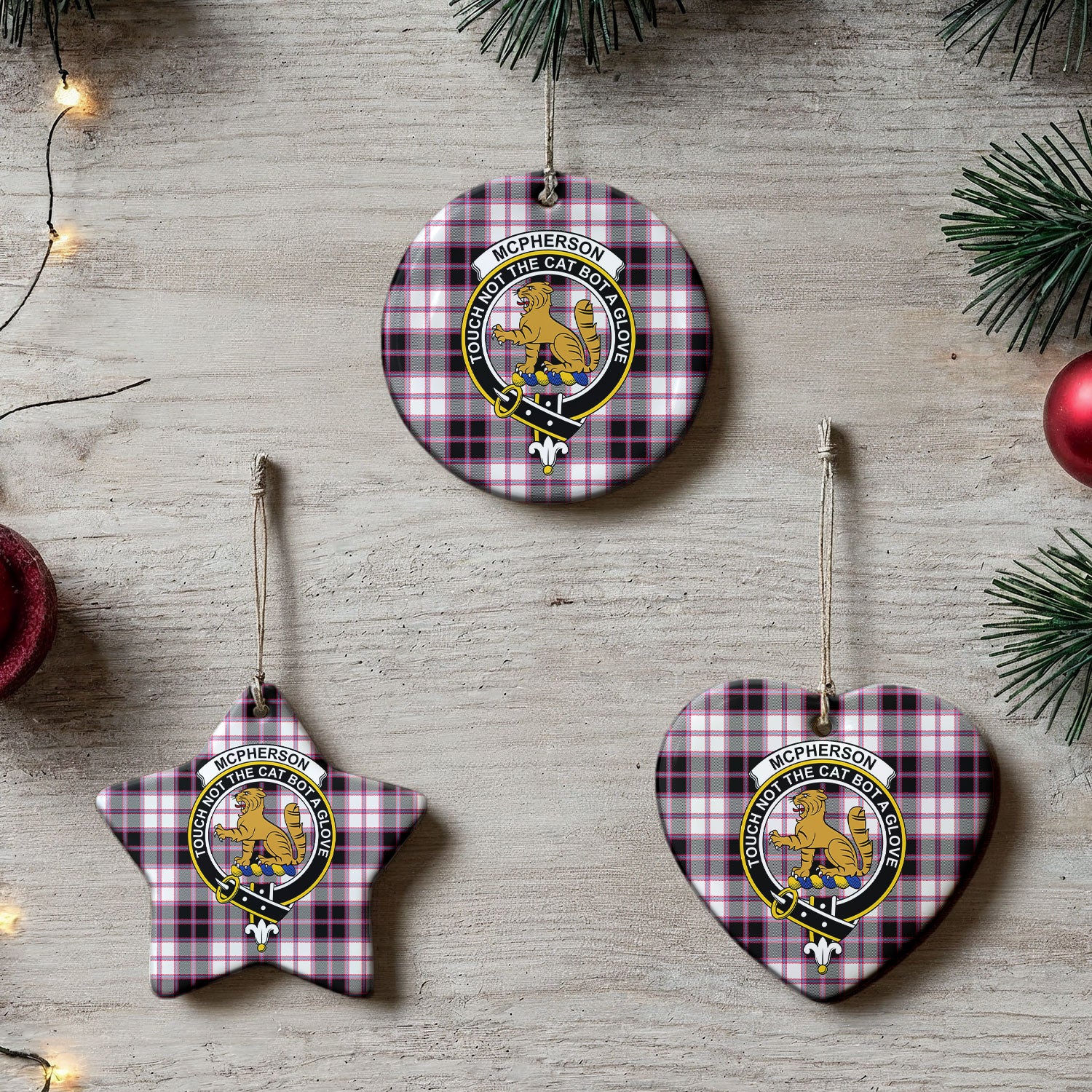 McPherson Hunting Modern Tartan Crest Christmas Ceramic Ornament