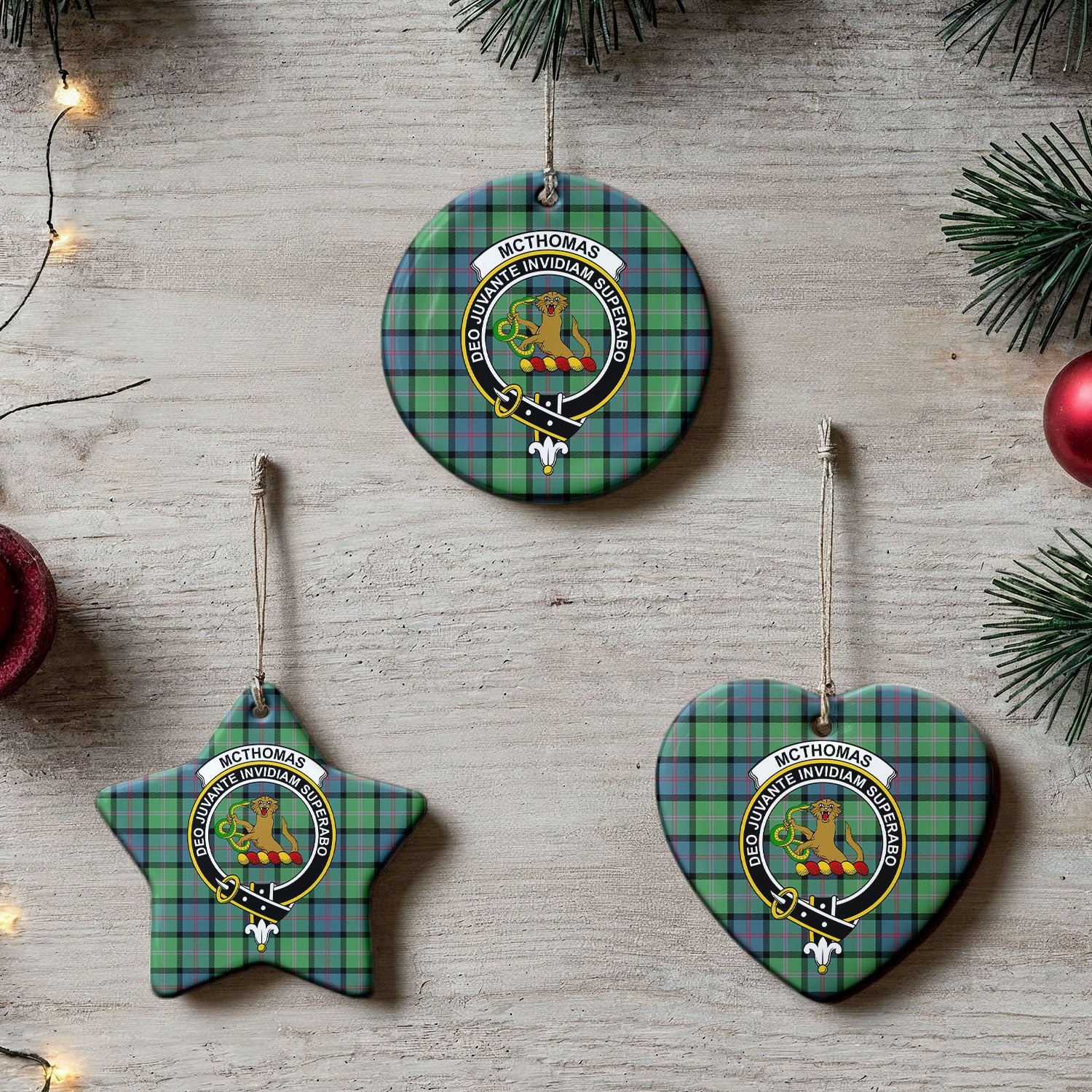 McThomas Ancient Tartan Crest Christmas Ceramic Ornament