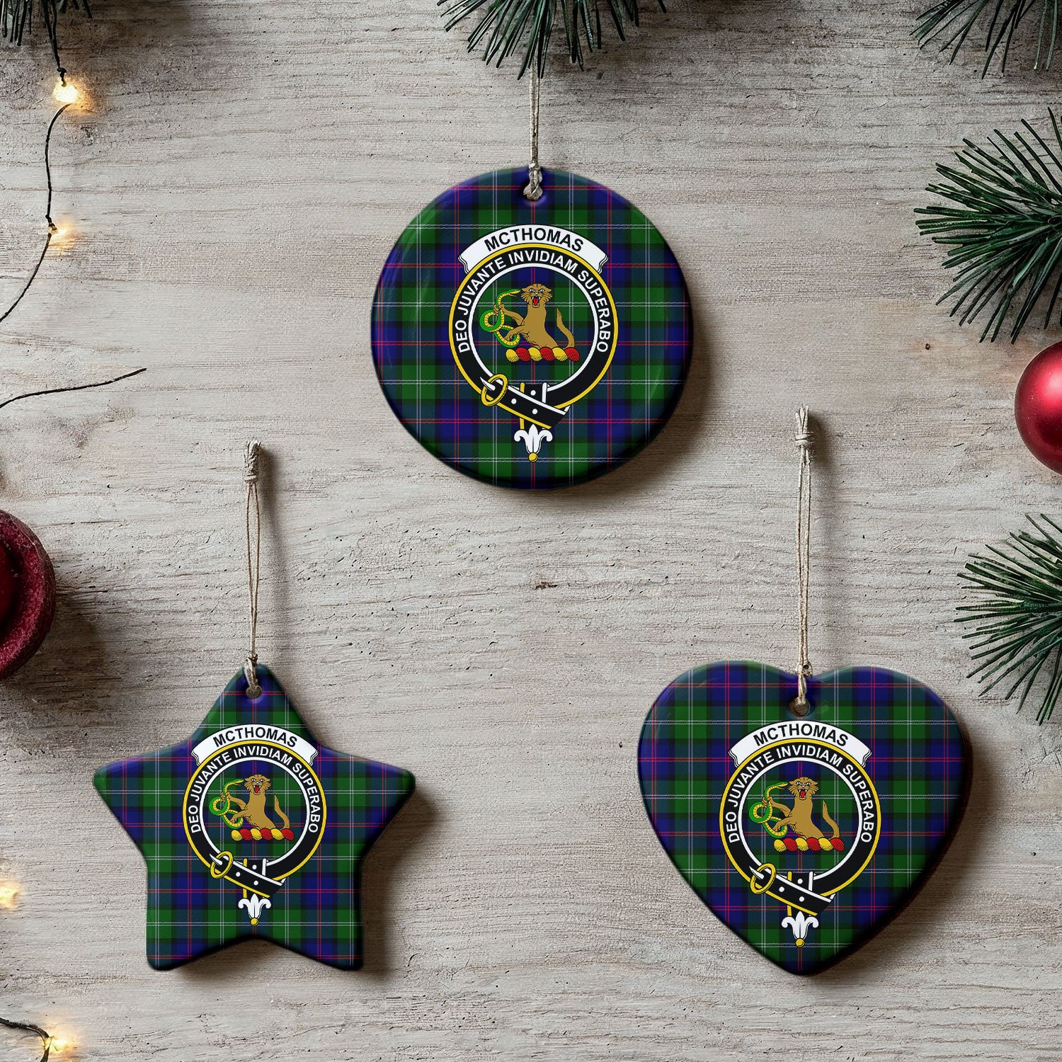 McThomas Modern Tartan Crest Christmas Ceramic Ornament