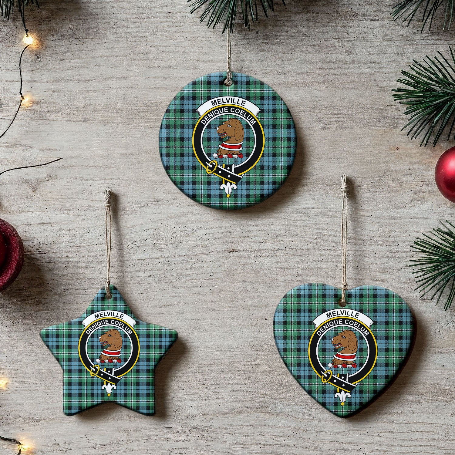 Melville Tartan Crest Christmas Ceramic Ornament