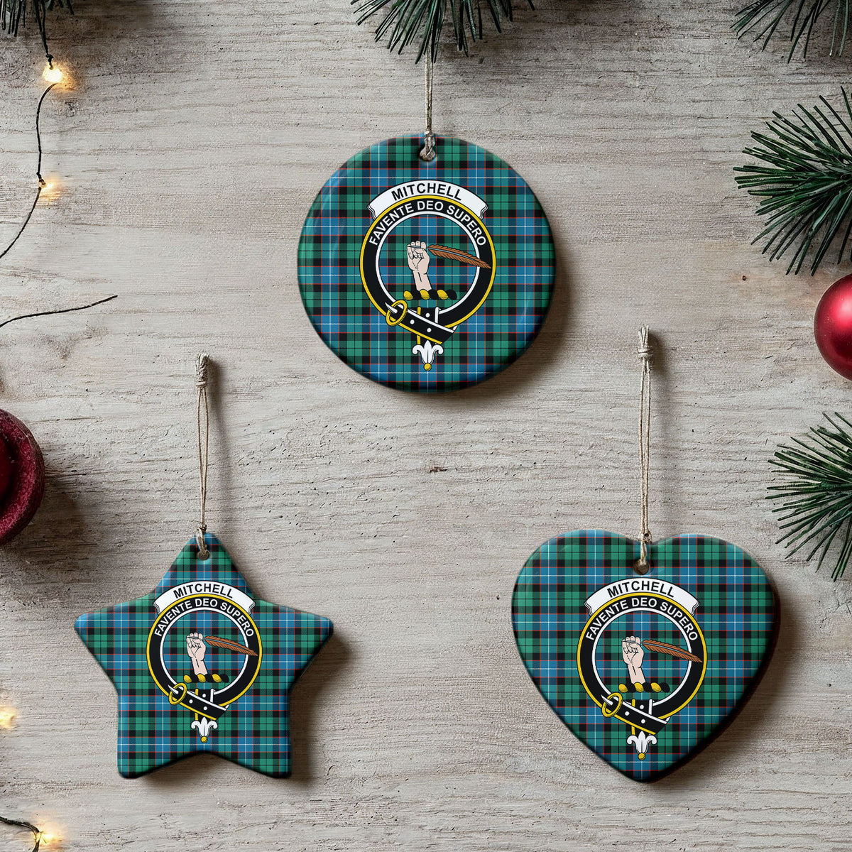 Mitchell Ancient Tartan Crest Christmas Ceramic Ornament
