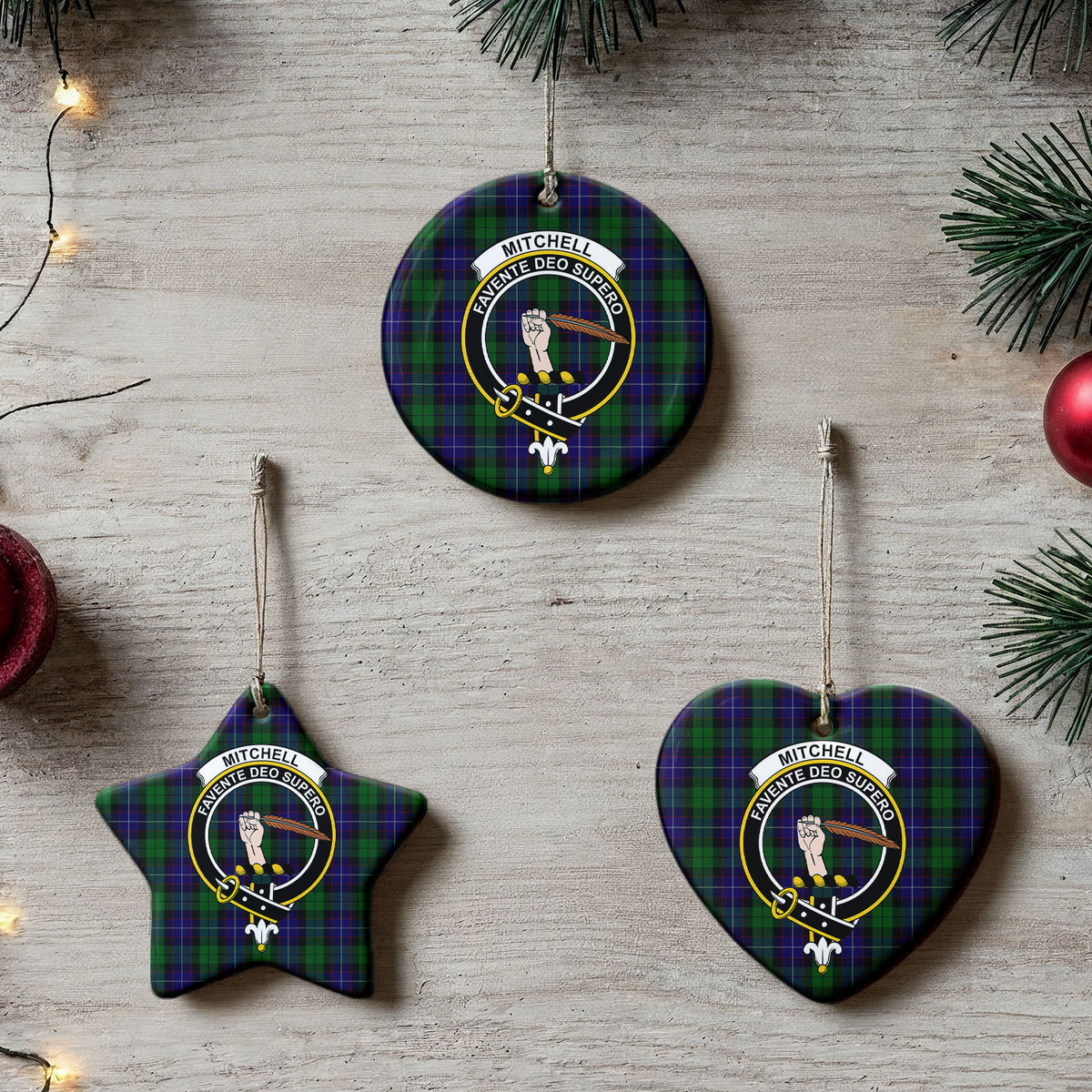 Mitchell Tartan Crest Christmas Ceramic Ornament