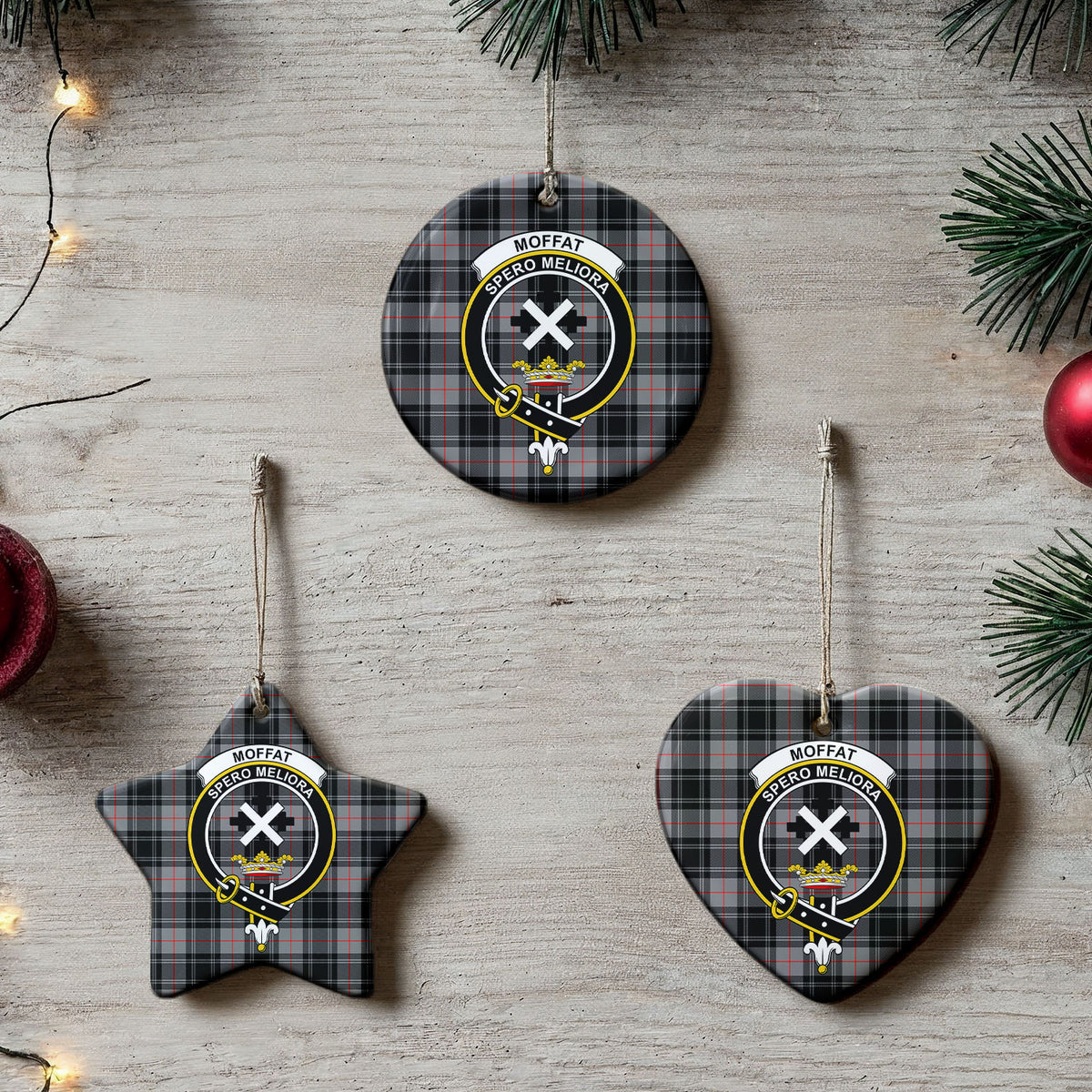 Moffat Modern Tartan Crest Christmas Ceramic Ornament