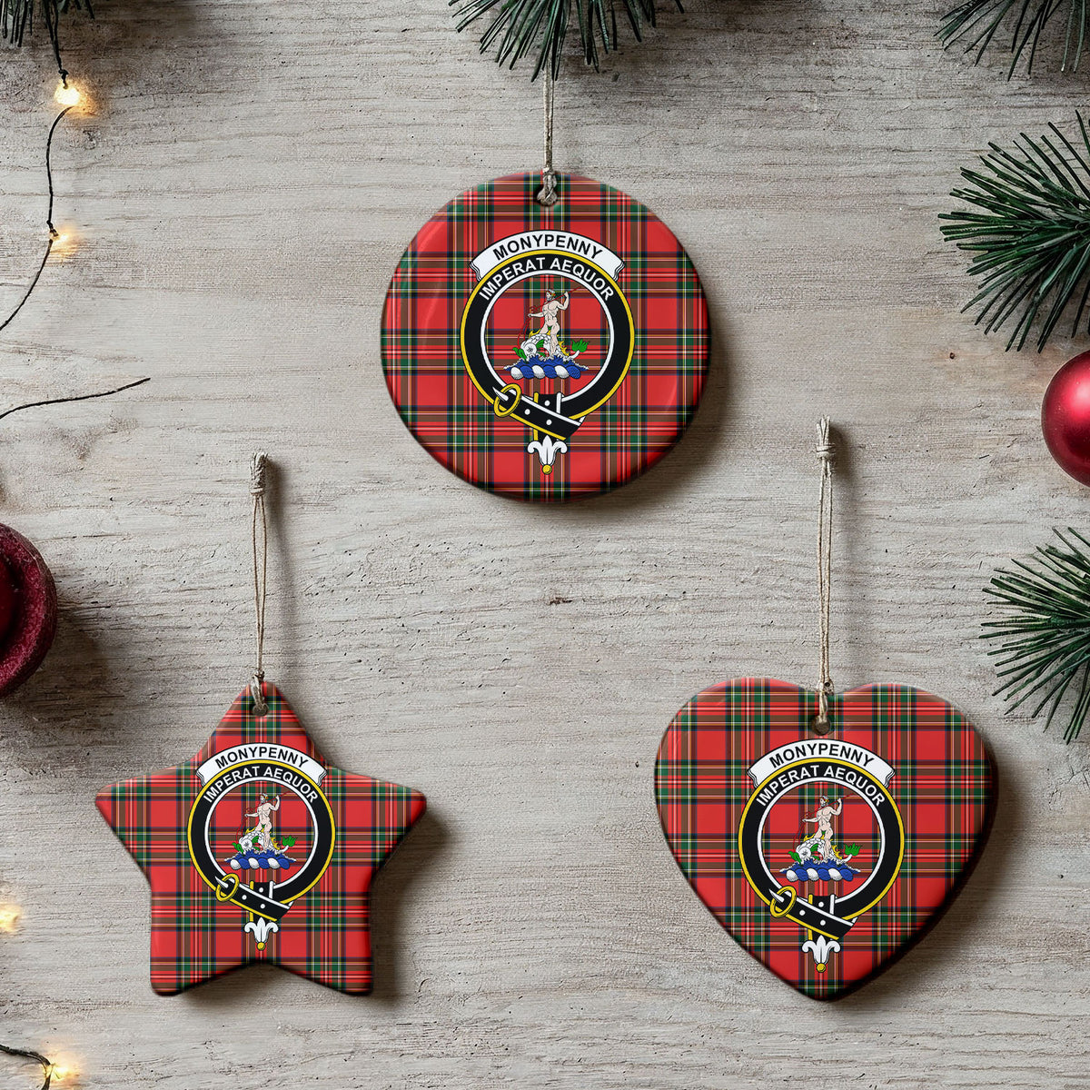 Monypenny Tartan Crest Christmas Ceramic Ornament